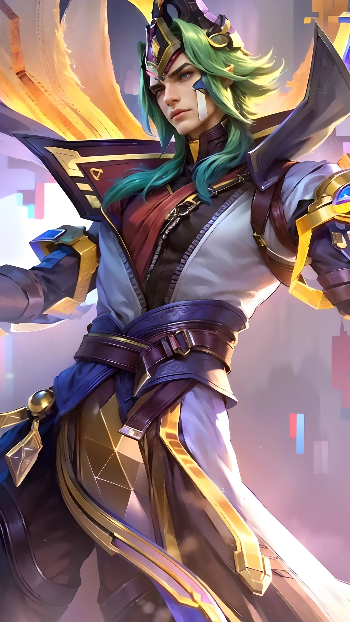 (Intricate Details, Masterpiece, Best Quality, High Resolution, 8k), (1man), (male:1.2), mature, dandy face, finely detailed eyes and face, toned body, masculine appeal, commanding presence, hot stud, bulging biceps and triceps, well-developed quadriceps and hamstrings, light skin, burgundy straight layered bangs hair, aquamarine eyes,  ornate details,  portrait, solo, half shot, looking down, detailed background, detailed face, (cogpunkai, cogpunk theme:1.1),  tech-mage,   [magic|technology], melding of spellcraft and advanced technology,  intricate [spellcasting clothes|mechanical gear], gear shaped glyphs,  ancient crystals,  [gears|ancient spell],  floating particles,  [innovative|enchanting] aura, high tech vehicle in background,   , finely detailed background, Depth of Field, VFX, young man and handsome