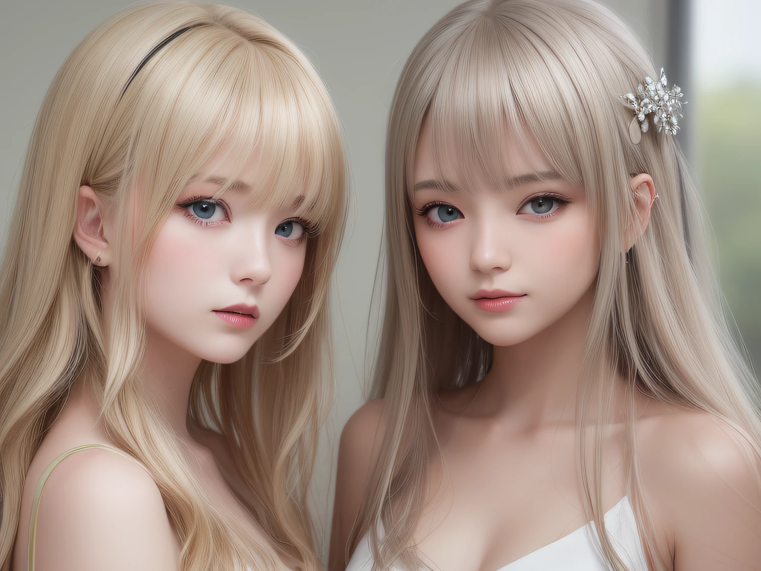 Light smile、natta、Raw photography、(((Portrait of extreme beauty)))、((glistning skin))、女の子1人、16 year old beautiful girl in Prague、bright expression、((platinum-blonde-hair))、[Big blue eyes that shine like jewels]、Glossy glossy skin、Silky Super Long Straight Hair、eye liner、Beautiful bangs、Hair between the eyes、((​masterpiece、top-quality、ultra-detailliert、Film Light、intricate-detail、hight resolution、ighly detailed))、细致背景、8KUHD、Digital SLR、Soft light、hightquality、Film grain、FujifilmXT3 、Shallow depth of field、natural soft light、（No hands）、Kamimei、Lush bust