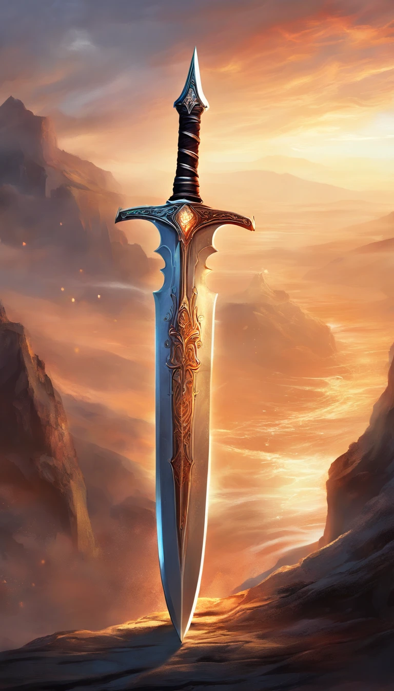 A large, Powerful, legendary sword with many details, kein Hintergrundbild, schwarzer Hintergrund