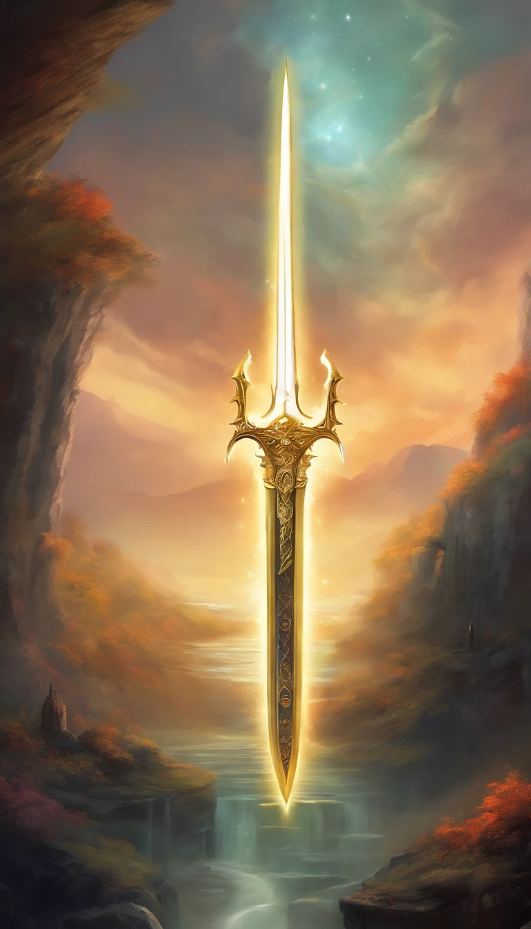 A large, Powerful, legendary sword with many details, kein Hintergrundbild, schwarzer Hintergrund
