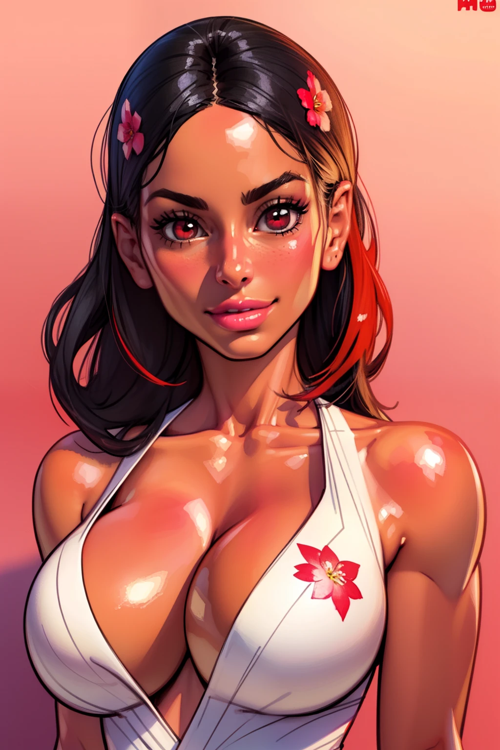 (masterpiece:1.2, best quality), (finely detailed beautiful eyes: 1.2), ((1girl)), ((solo)), (red eyes:1.4), (finely detailed eyes and detailed face:1.3), (beautiful and clear background:1.2), (extremely detailed CG, ultra-detailed, best shadow:1.1), ((depth of field)), ((watercolor)), kimono, large breasts, bare shoulders, flowers and petals, beautiful concept illustration, (white background:0.5), (illustration:1.1), (extremely fine and beautiful:1.1), (perfect details:1.1), yamato, massive breasts, looking at viewer, smile, happy, blush, cleavage,