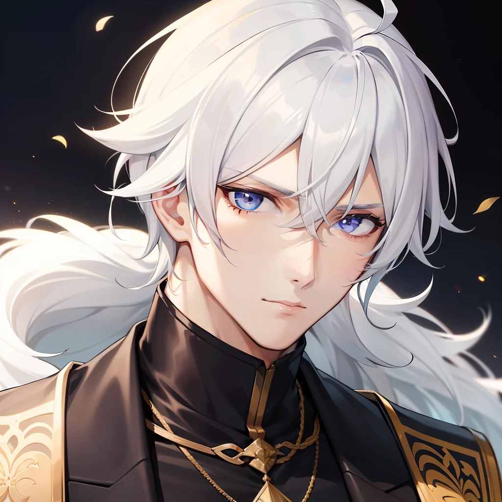 A handsome man with golden eyes and white hair