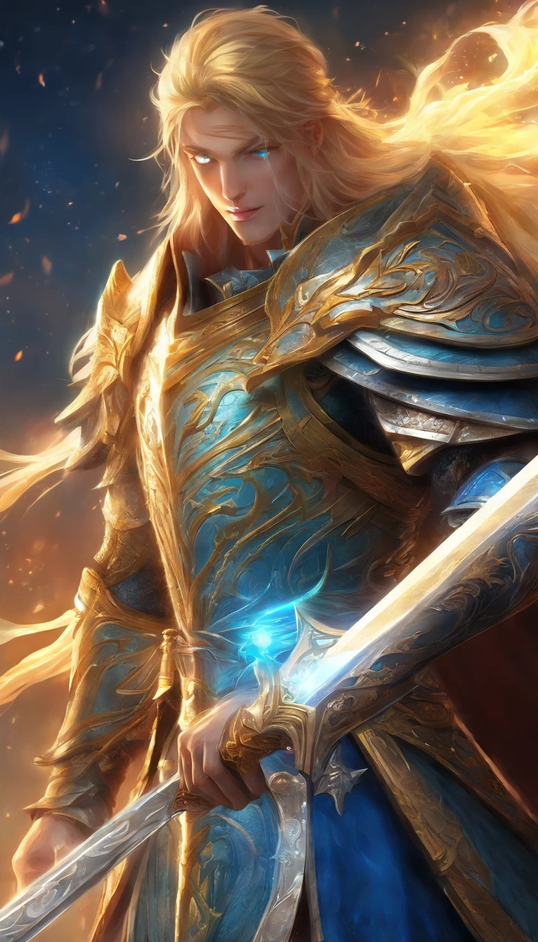 (best quality,4k,8k,highres,masterpiece:1.2),ultra-detailed,realistic,mastersword,legendary weapon,precise craftsmanship,detailed hilt,sharp blade,properly proportioned,beautifully textured,mythical sword,iconic symbol,hero's weapon,forged by the gods,sword of destiny,enchanted blade,glowing blue aura,legendary battles,ultimate power weapon,destined to defeat evil,classic video game weapon,sword of the chosen one,masterful design,intricate engravings,powerful artifact,epic hero's journey,impeccable quality craftsmanship,striking and elegant,centerpiece of the artwork,shimmering with divine energy,sharp enough to cut through anything,radiating strength and power,fit for a true hero,artistic homage to the game,signature weapon of the hero,pristine metalwork,exquisite attention to detail,colorful gems embedded in the hilt,legendary legacy,unbreakable and indestructible:focus on the blade's reflections and highlights,create an atmosphere of reverence and awe,showcase the iconic sword in a dynamic pose and perspective,bring out the mythical essence and power of the Mastersword.