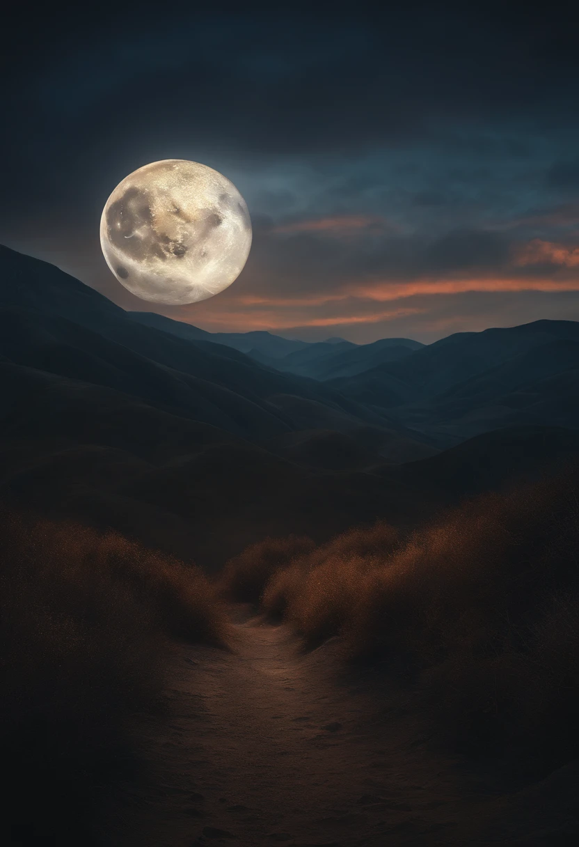 a moon, Oil Paint Style, Apocalypse, Profound, Best Quality, Moon, Ethereal, 4K,8K, hight resolution, masutepiece:1.2, Ultra-detailed, Photorealistic, Texture, Vibrant colors, Dramatic Lighting, conceito, exquisitedetails, Ethereal, Mysterious, divine presence.