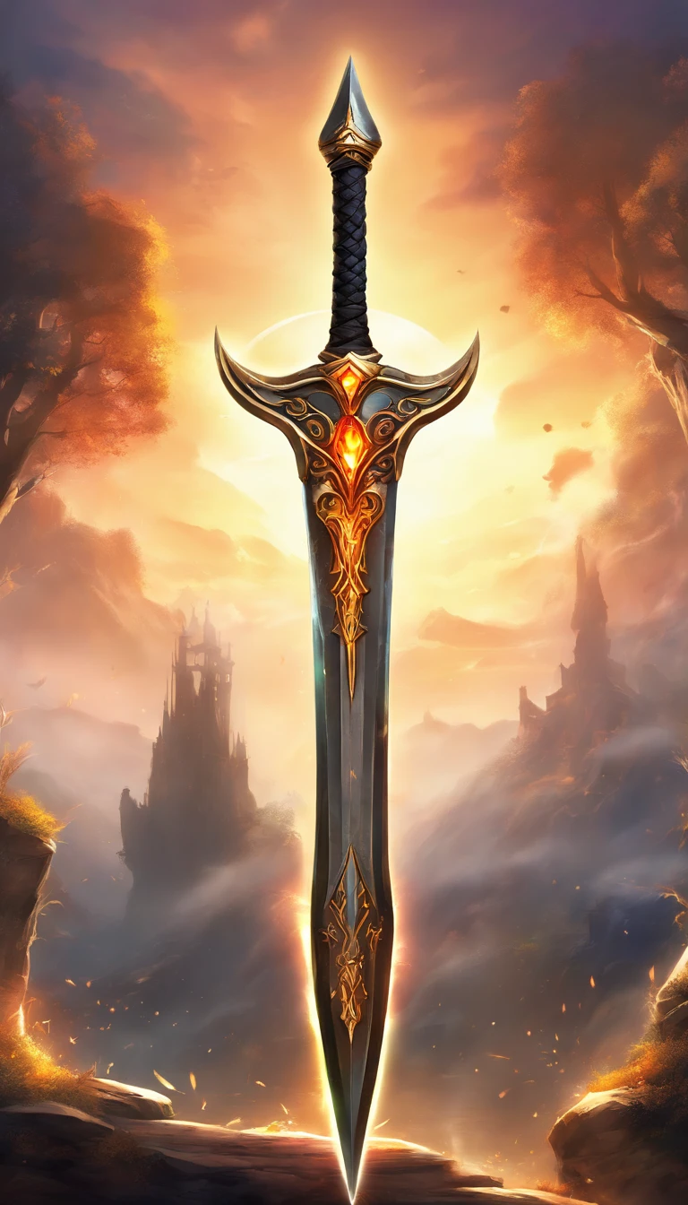 (best quality,4k,8k,highres,masterpiece:1.2),ultra-detailed,realistic,mastersword,legendary weapon,precise craftsmanship,detailed hilt,sharp blade,properly proportioned,beautifully textured,mythical sword,iconic symbol,hero's weapon,forged by the gods,sword of destiny,enchanted blade,glowing blue aura,legendary battles,ultimate power weapon,destined to defeat evil,classic video game weapon,sword of the chosen one,masterful design,intricate engravings,powerful artifact,epic hero's journey,impeccable quality craftsmanship,striking and elegant,centerpiece of the artwork,shimmering with divine energy,sharp enough to cut through anything,radiating strength and power,fit for a true hero,artistic homage to the game,signature weapon of the hero,pristine metalwork,exquisite attention to detail,colorful gems embedded in the hilt,legendary legacy,unbreakable and indestructible:focus on the blade's reflections and highlights,create an atmosphere of reverence and awe,showcase the iconic sword in a dynamic pose and perspective,bring out the mythical essence and power of the Mastersword.
