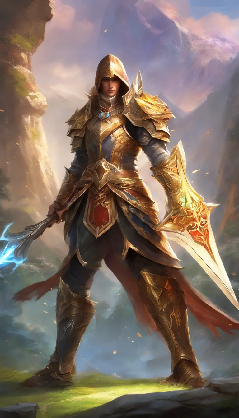 (best quality,4k,8k,highres,masterpiece:1.2),ultra-detailed,realistic,mastersword,legendary weapon,precise craftsmanship,detailed hilt,sharp blade,properly proportioned,beautifully textured,mythical sword,iconic symbol,hero's weapon,forged by the gods,sword of destiny,enchanted blade,glowing blue aura,legendary battles,ultimate power weapon,destined to defeat evil,classic video game weapon,sword of the chosen one,masterful design,intricate engravings,powerful artifact,epic hero's journey,impeccable quality craftsmanship,striking and elegant,centerpiece of the artwork,shimmering with divine energy,sharp enough to cut through anything,radiating strength and power,fit for a true hero,artistic homage to the game,signature weapon of the hero,pristine metalwork,exquisite attention to detail,colorful gems embedded in the hilt,legendary legacy,unbreakable and indestructible:focus on the blade's reflections and highlights,create an atmosphere of reverence and awe,showcase the iconic sword in a dynamic pose and perspective,bring out the mythical essence and power of the Mastersword.
