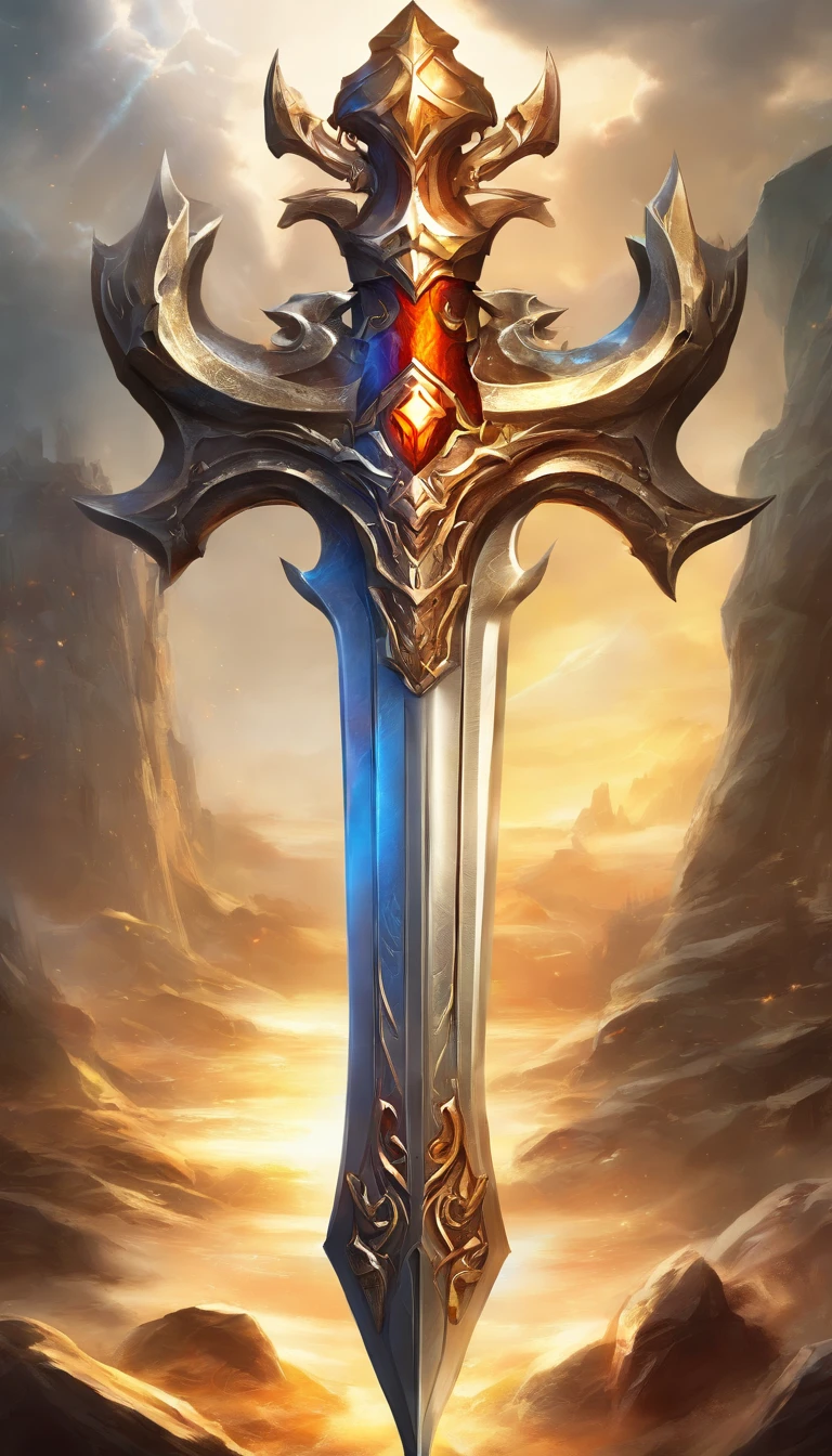 (best quality,4k,8k,highres,masterpiece:1.2),ultra-detailed,realistic,mastersword,legendary weapon,precise craftsmanship,detailed hilt,sharp blade,properly proportioned,beautifully textured,mythical sword,iconic symbol,hero's weapon,forged by the gods,sword of destiny,enchanted blade,glowing blue aura,legendary battles,ultimate power weapon,destined to defeat evil,classic video game weapon,sword of the chosen one,masterful design,intricate engravings,powerful artifact,epic hero's journey,impeccable quality craftsmanship,striking and elegant,centerpiece of the artwork,shimmering with divine energy,sharp enough to cut through anything,radiating strength and power,fit for a true hero,artistic homage to the game,signature weapon of the hero,pristine metalwork,exquisite attention to detail,colorful gems embedded in the hilt,legendary legacy,unbreakable and indestructible:focus on the blade's reflections and highlights,create an atmosphere of reverence and awe,showcase the iconic sword in a dynamic pose and perspective,bring out the mythical essence and power of the Mastersword.