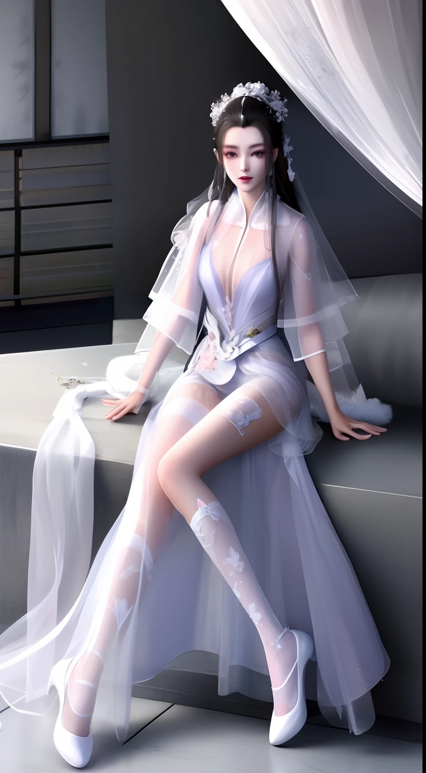 Yue Yao，Sheer tulle dress，Tulle socks