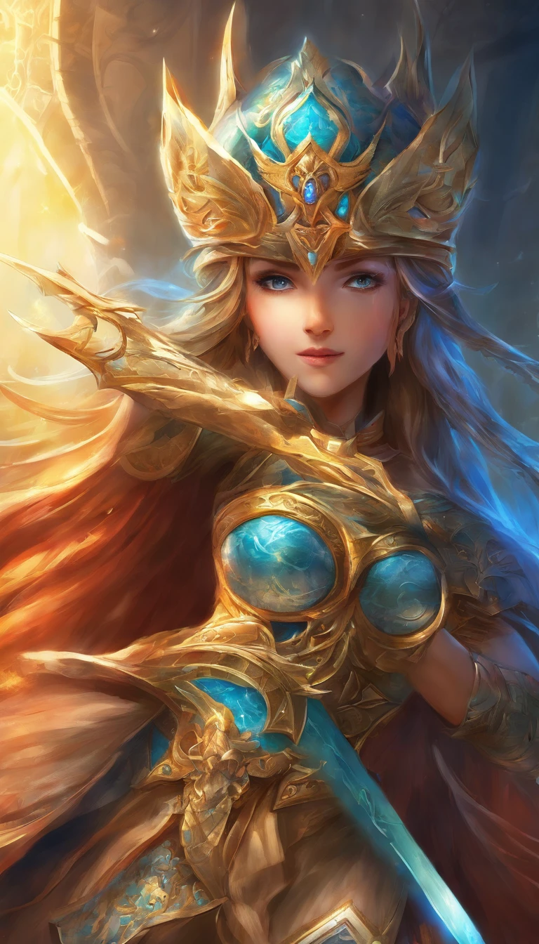 (best quality,4k,8k,highres,masterpiece:1.2),ultra-detailed,realistic,mastersword, standalone, legendary weapon,precise craftsmanship,detailed hilt,sharp blade,properly proportioned,beautifully textured,mythical sword,iconic symbol,hero's weapon,forged by the gods,sword of destiny,enchanted blade,glowing blue aura,legendary battles,ultimate power weapon,destined to defeat evil,classic video game weapon,masterful design,intricate engravings,powerful artifact,impeccable quality craftsmanship,striking and elegant,centerpiece of the artwork,shimmering with divine energy,sharp enough to cut through anything,radiating strength and power,fit for a true hero,artistic homage to the game,signature weapon of the hero,pristine metalwork,exquisite attention to detail,colorful gems embedded in the hilt,legendary legacy,unbreakable and indestructible:focus on the blade's reflections and highlights,create an atmosphere of reverence and awe,showcase the iconic sword in a dynamic pose and perspective,bring out the mythical essence and power of the Mastersword.