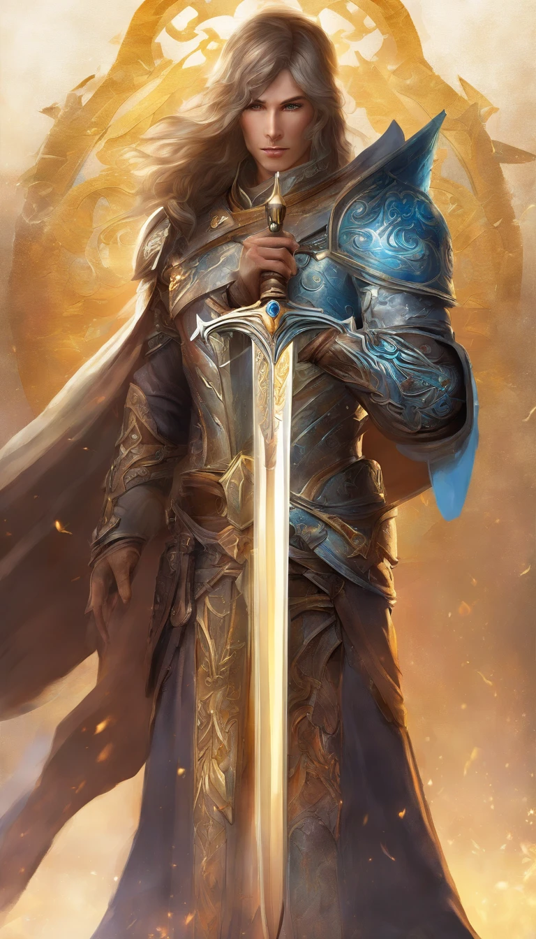 (best quality,4k,8k,highres,masterpiece:1.2),ultra-detailed,realistic,mastersword, standalone, legendary weapon,precise craftsmanship,detailed hilt,sharp blade,properly proportioned,beautifully textured,mythical sword,iconic symbol,hero's weapon,forged by the gods,sword of destiny,enchanted blade,glowing blue aura,legendary battles,ultimate power weapon,destined to defeat evil,classic video game weapon,masterful design,intricate engravings,powerful artifact,impeccable quality craftsmanship,striking and elegant,centerpiece of the artwork,shimmering with divine energy,sharp enough to cut through anything,radiating strength and power,fit for a true hero,artistic homage to the game,signature weapon of the hero,pristine metalwork,exquisite attention to detail,colorful gems embedded in the hilt,legendary legacy,unbreakable and indestructible:focus on the blade's reflections and highlights,create an atmosphere of reverence and awe,showcase the iconic sword in a dynamic pose and perspective,bring out the mythical essence and power of the Mastersword.