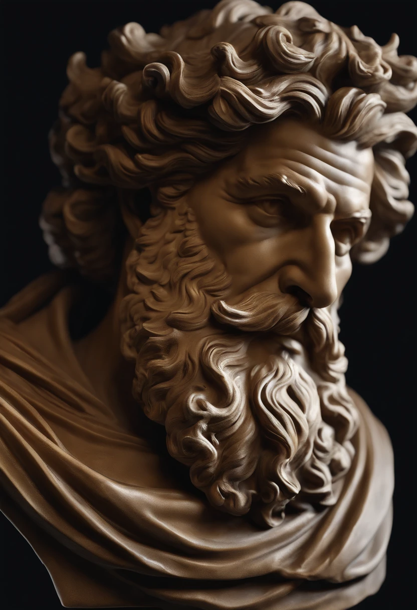 a close up of a bust of a man with a beard, cinematic bust portrait, realistic 8k bernini sculpture, cinematic bust shot, highly detailed sculpture, cinematic close-up bust shot, greco roman statue, roman emperor, bust portrait, high detail iconic character, bust with intricate details, zbrush art, bust with a beautiful neck, bust