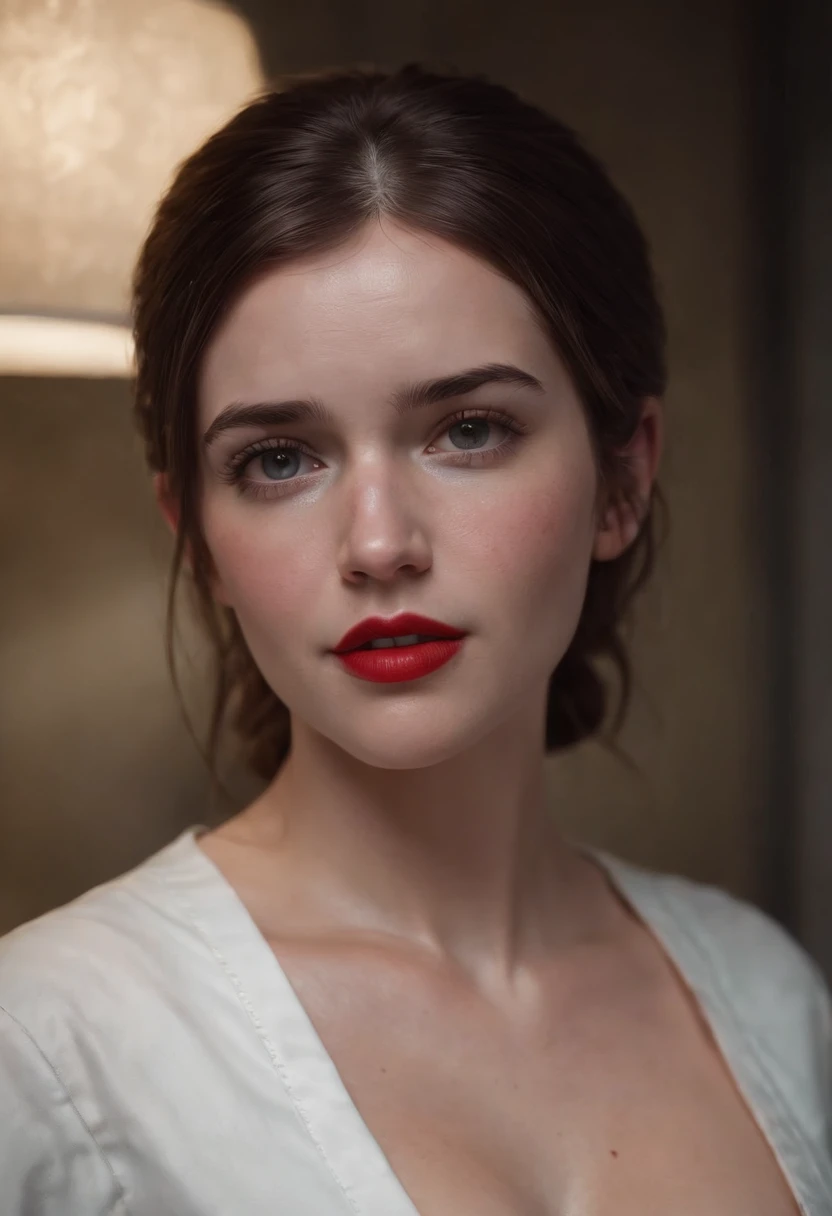 Ellie from the Last of us part 2, wearing a slutty nurse outfit, red lipstick, no bra or panties, c-cup breasts and her face and tits coated in cum