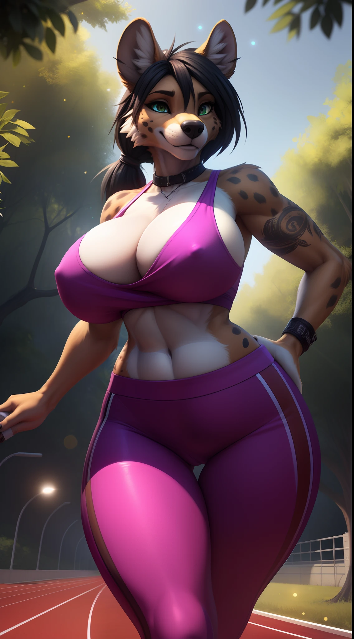 Draft Sketch (nsfw)))), uploaded the e621, beautiful and detailed,woman (((female))) ((anthro)) hyena, Ross Tran, by ruan jia, by zaush, by foxovh, lighting cinematic, seductor, hyena, thighighs, (huge chest) foxovh 1girls ai_generated bare_shoulders big_breasts barely visible niples barely visible boobs, 1个Giant Breast Girl， beautidful eyes，Red-faced，The lips are slightly open，Full, symmetrical breasts，Convex buttocks，Skinny sports shirt，White skinny yoga pants，Camel toes，The lines between the thighs are detailed，White sneakers，black color hair，High ponytail，obi strip，Tattooed with，running track，parks，jungles，lakes，Close-up of butt，Buttocks close up， HDR（HighDynamicRange）， Ray traching， NVIDIA RTX， Hyper-Resolution， Unreal 5， sub surface scattering， PBR textures， Post-processing， Anisotropic filtering， depth of fields ，Maximum clarity and sharpness， Many-Layer Textures， Albedo e mapas Speculares， Surface Coloring， Accurate simulation of light-material interactions， rendering by octane， twotonelighting， Low ISO， White balance， trichotomy， largeaperture， 8K RAW， High-Efficiency Sub-Pixel， sub-pixel convolution， （Luminous Particle：1.4）， {{tmasterpiece， best qualtiy， extremaly detailed cg， Unity 8k壁纸， 3D， cinmatic lighting， lens flare glow}}，delicous big boobs