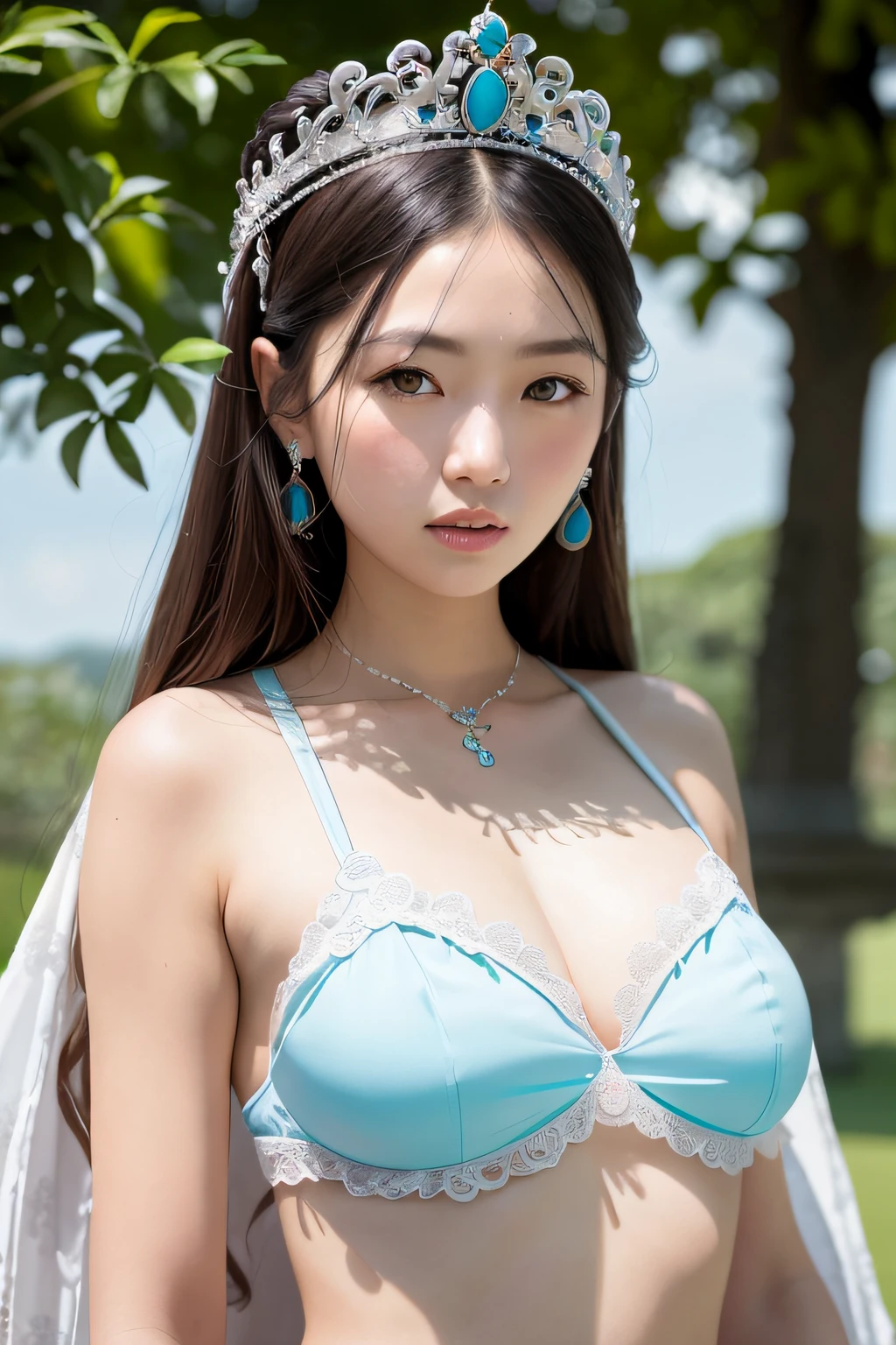 Princess Seoritsu and the White Dragon、The Legendary Big White Dragon=White Dragon、Natural light、Best Quality、 8k wallpapers amazing, exquisitedetails, hight resolution, Beautiful Detail Girl、fully body photo、The tiara is made of turquoise.