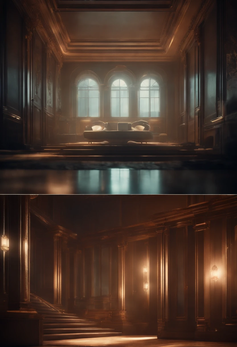 Best Quality, hight resolution, Stylized, Concept art, translucent tesseract, sci-fi mansion inside