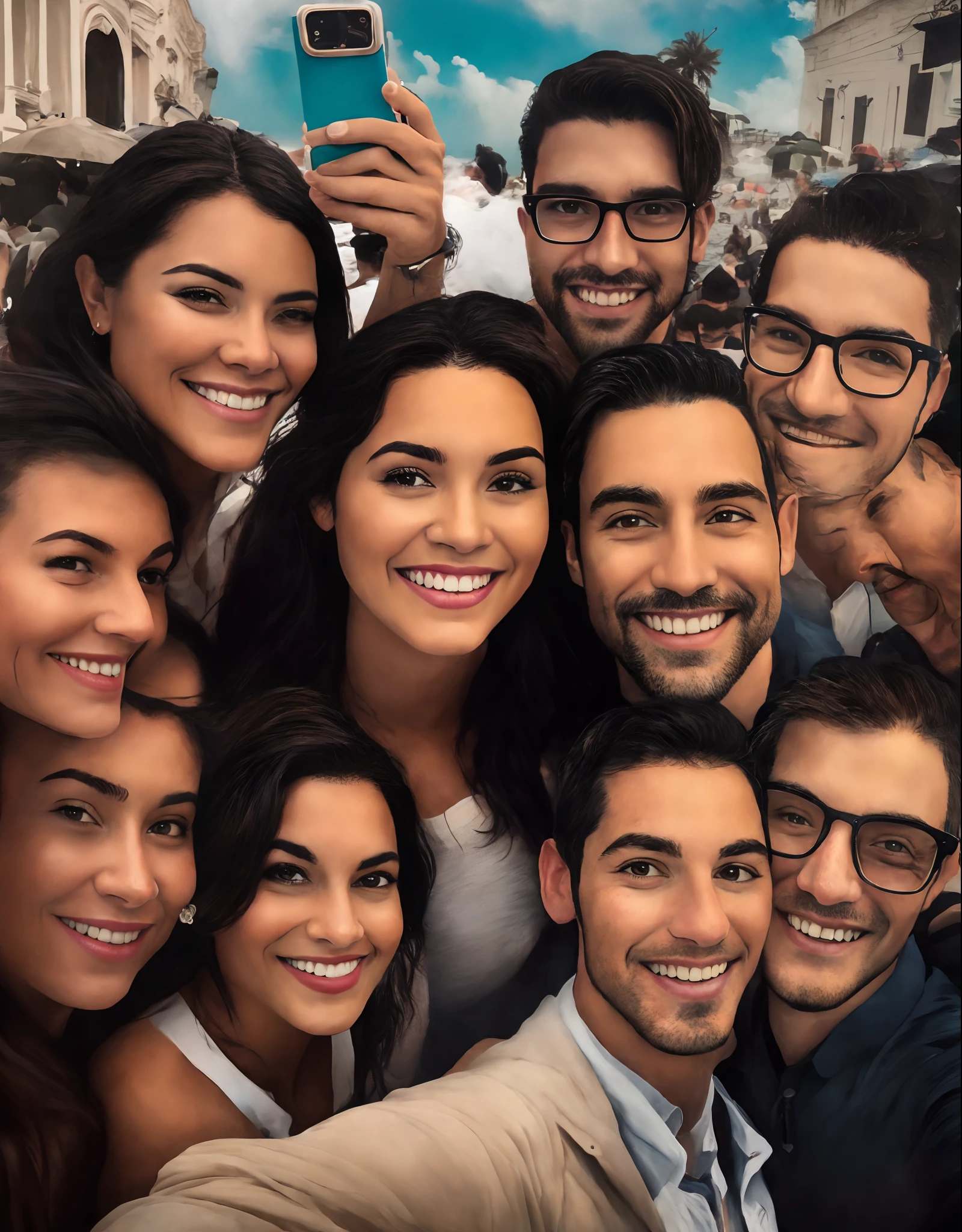 Imagen de dos personas en una selfie con mar de fondo, lluvia. Al estilo pixar