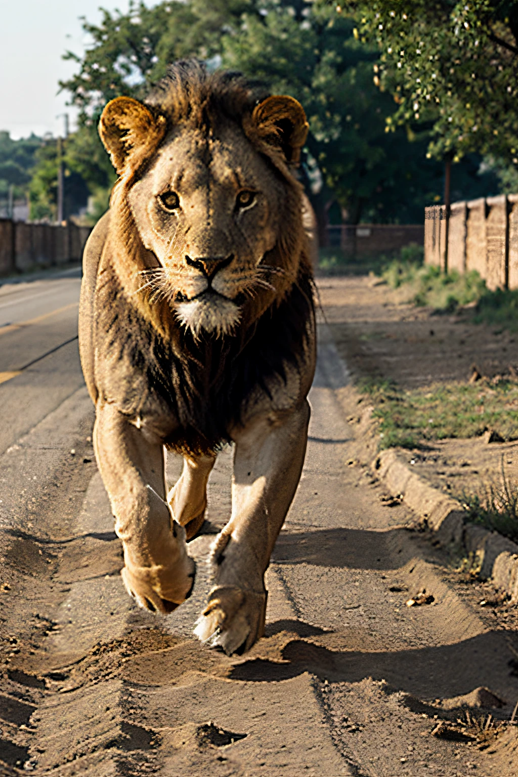 A lion running at full speed towards you