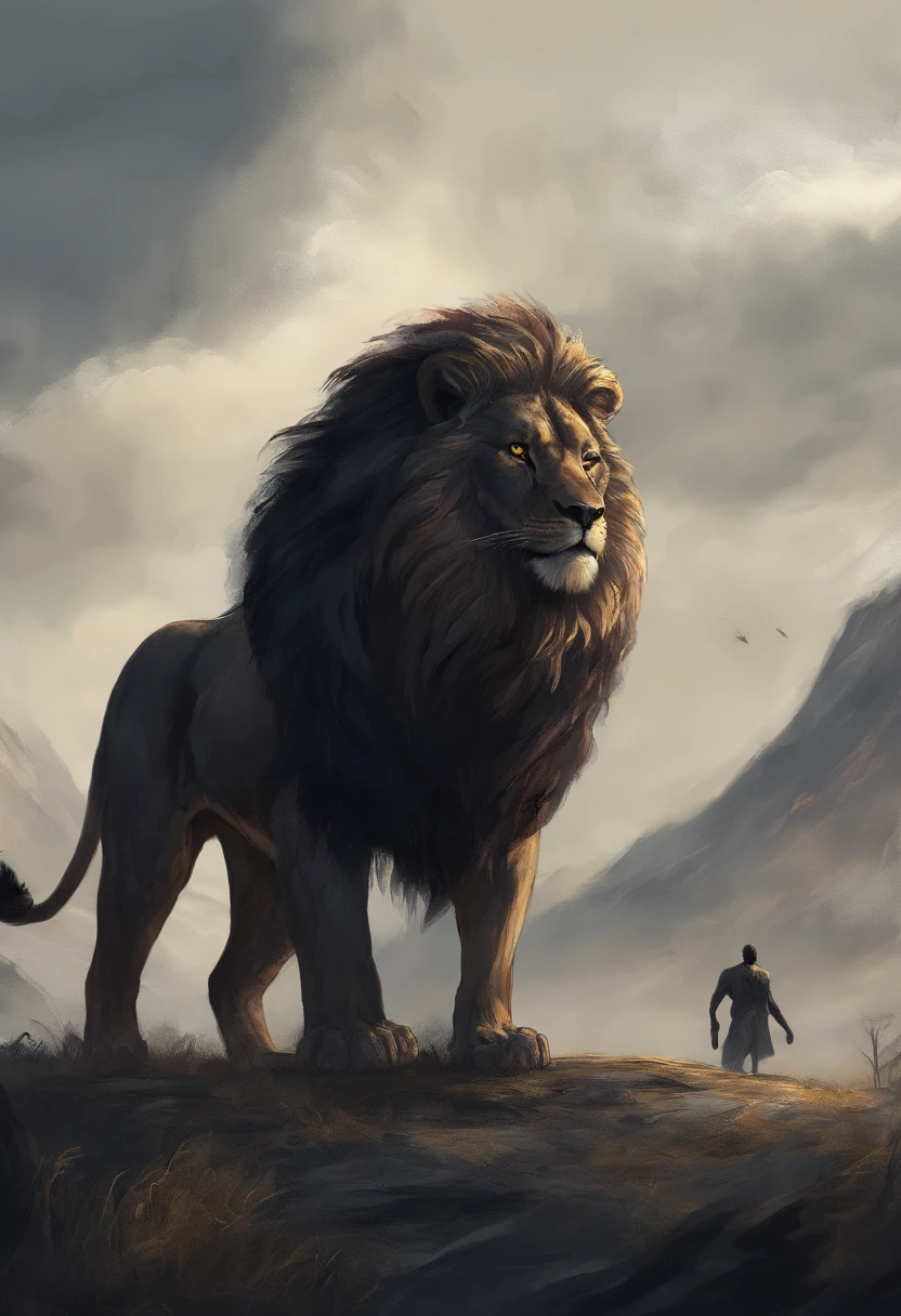 Lion gigantic black humanoid Lion.