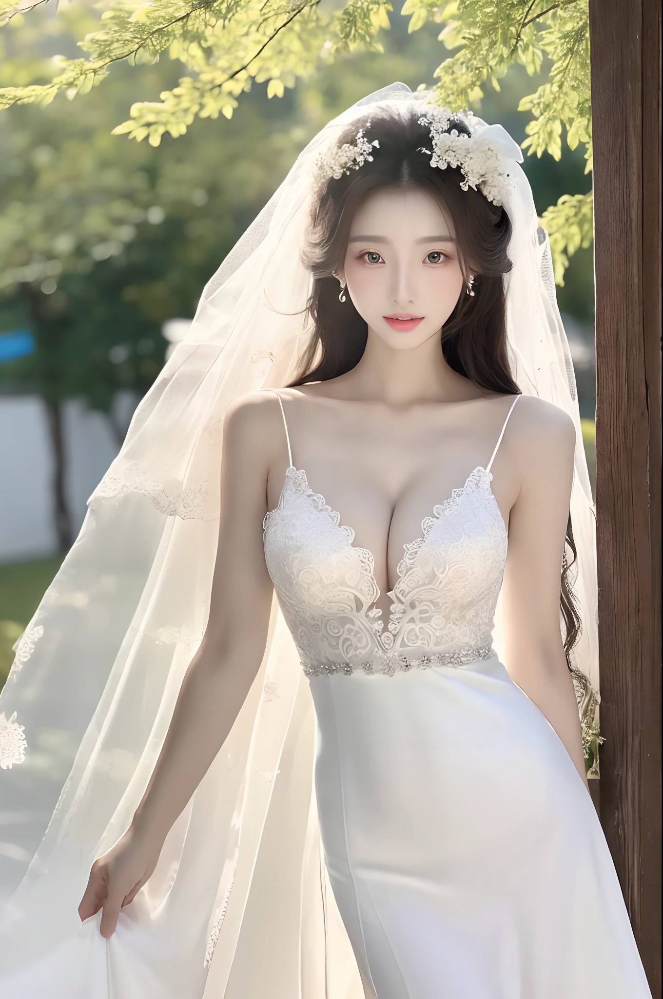 A woman in a wedding dress, gorgeous chinese models, Sexy dress, very attractive and beautiful, a beautiful woman in white aodai, very very beautiful woman, cleavage, Very beautiful woman, opened dress, beautiful and graceful, smooth white tight clothes suit,pale snow-white skin, Lovely woman
