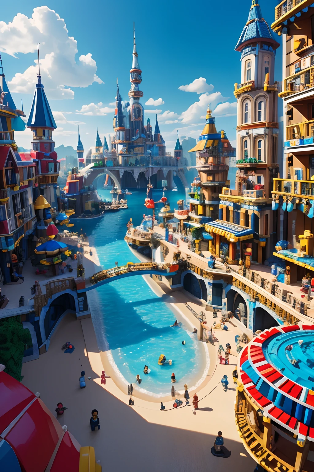 (best quality,4k,8k,highres,masterpiece:1.2),ultra-detailed,(realistic,photorealistic,photo-realistic:1.37),Lego theme parks,colorful bricks,fun rides,friendly characters,interesting design,vibrant atmosphere,spectacular landscape,impressive architecture,exciting roller coasters,enchanting miniatures,interactive play areas,creative sculptures,detailed models,fantastic storytelling,vivid and lively,thrilling water slides,playful and dynamic,sparkling lights,energetic and joyful,imaginative structures,whimsical and magical,interactive experience,amazing Lego displays,entertaining shows,endless possibilities,delightful visitors,joyful laughter,memorable moments,wide variety of attractions,fun-filled adventures,family-friendly activities,unforgettable memories,enthusiastic crowds,enjoyable atmosphere,constant entertainment,engaging activities,childhood nostalgia,amusing Lego characters,charming buildings,playful hideouts,impressive scale models,imaginative rides,captivating landscapes,immersive environment,colorful and vibrant,mesmerizing details,attention to craftsmanship,creative designs.