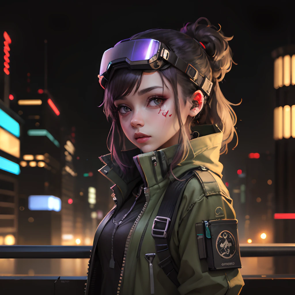 cyber punk perssonage,Cartoon Beautiful Girl,Transparent Goggles,blur backgroun