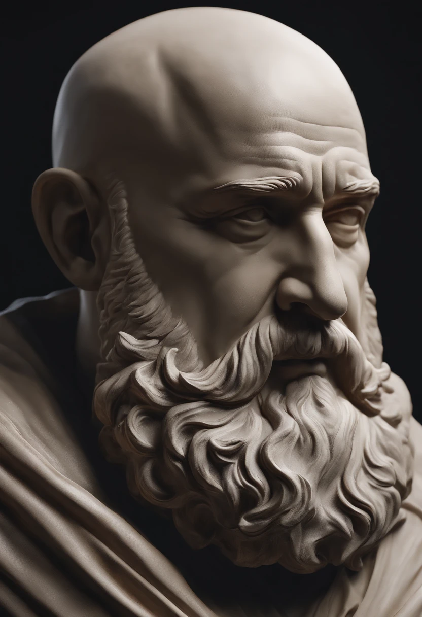 a close up of a bust of a man bald, with a beard, cinematic bust portrait, realistic 8k Bernini sculpture, cinematic bust shot, highly detailed sculpture, cinematic close-up bust shot, greco roman statue, roman emperor, bust portrait, high detail iconic character, bust with intricate details, zbrush art, bust with a beautiful neck, bust.