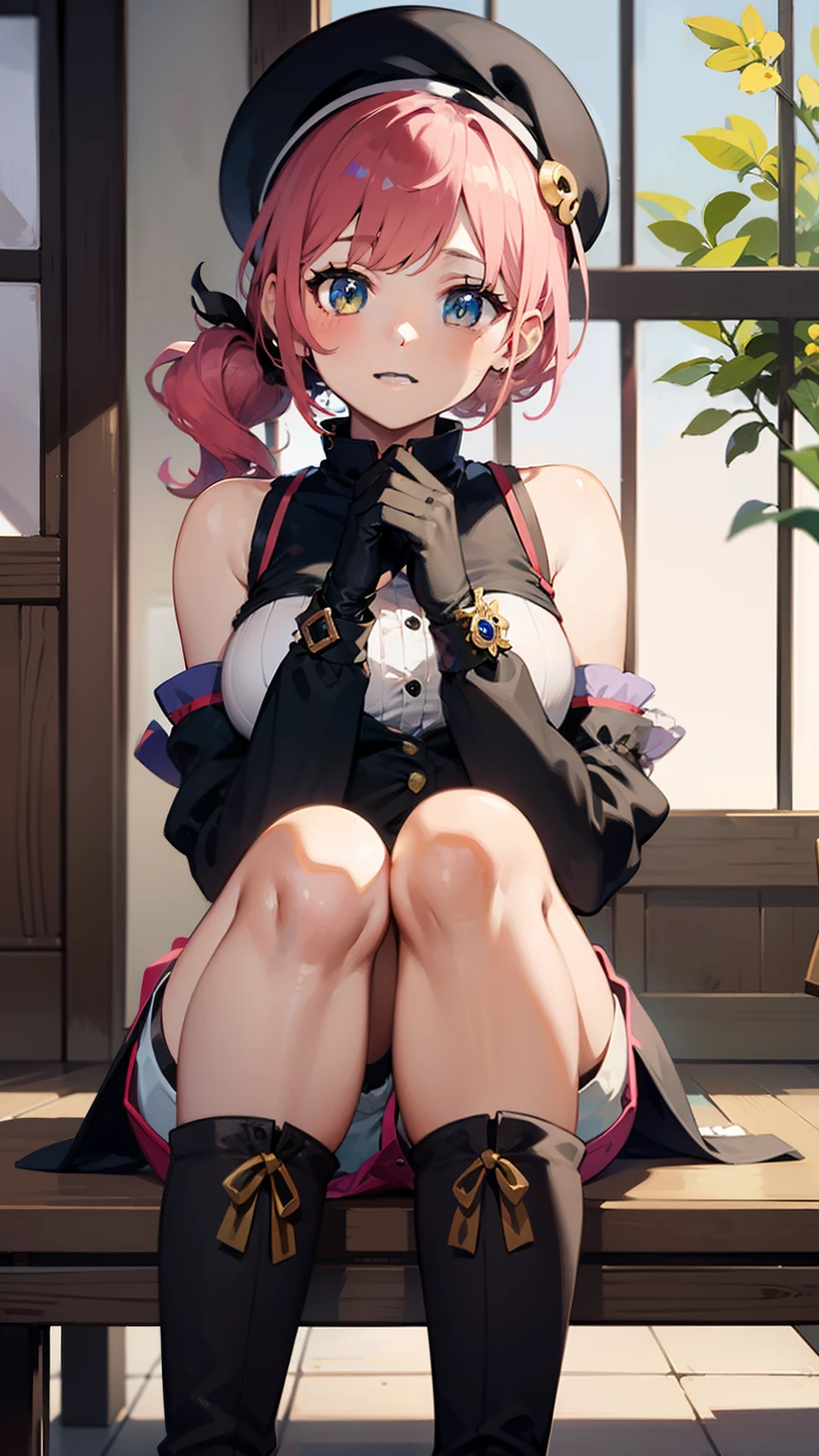 Chica anime, Cola Neko, Orejas Neko, 1 girl, ryza, atelier, alchemist, beret, short pants, over knee boots, right hand glove,ment colour hair, ponytail, curly hair,pink hair
