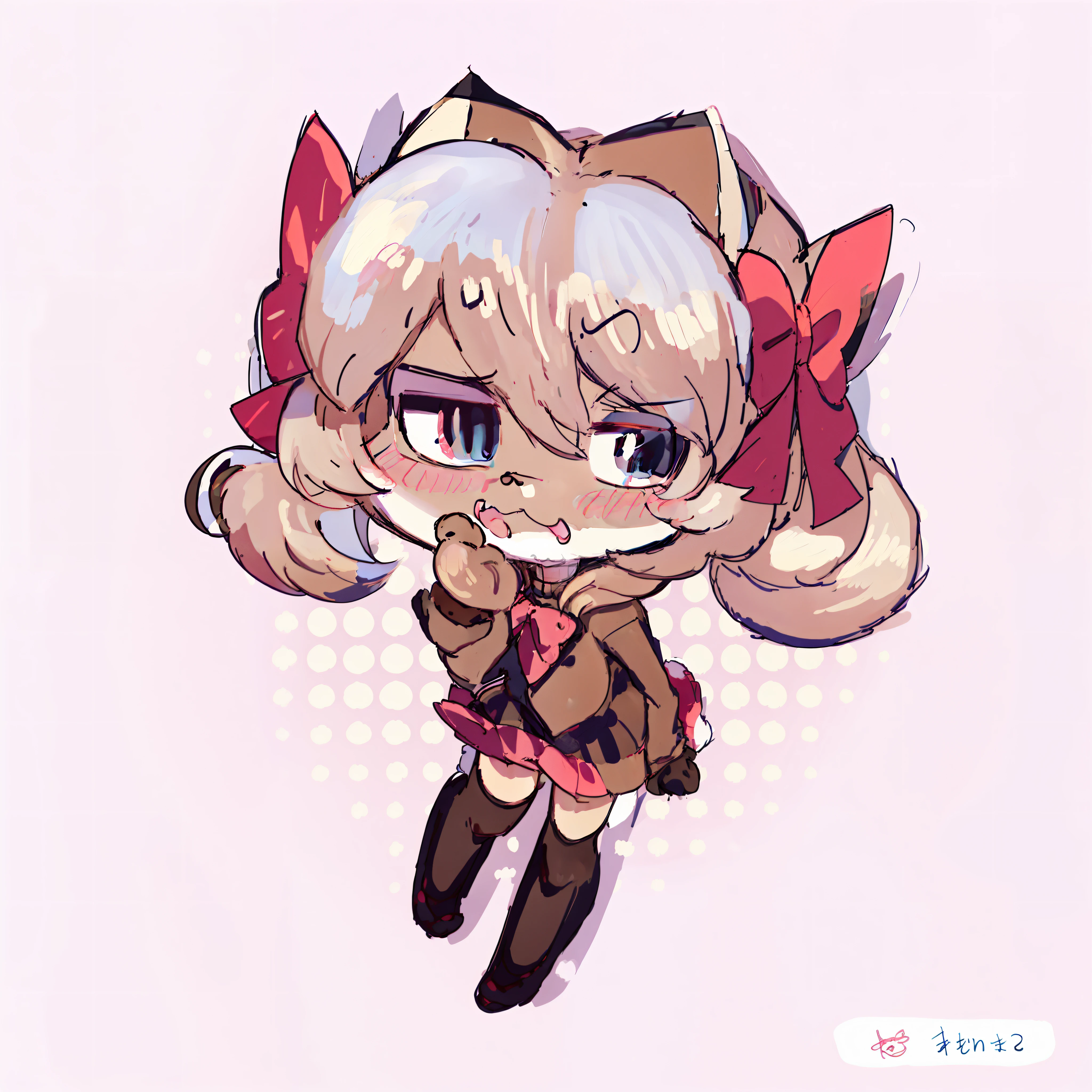 anime character with a bow and a brown coat, nyaruko-san, anime moe artstyle, cute!! chibi!!! girl, chibi, chibi girl, chibi anime girl, small l, anime chibi, kawaii chibi, chiaki nanami from danganronpa, digital art from danganronpa, junko enoshima from danganronpa 1girl, averi, black turtleneck sweater, orange fur, flat chest, white fur, serious, averi is going to say a slur white fur