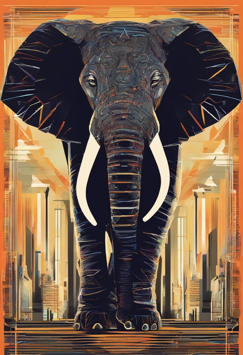 (nvinkpunk:1.2) (snthwve style:0.8) an elephant、Nose up、Lateral face、silhuette、anthro、Lightwave、Sundown、Convoluted、ighly detailed