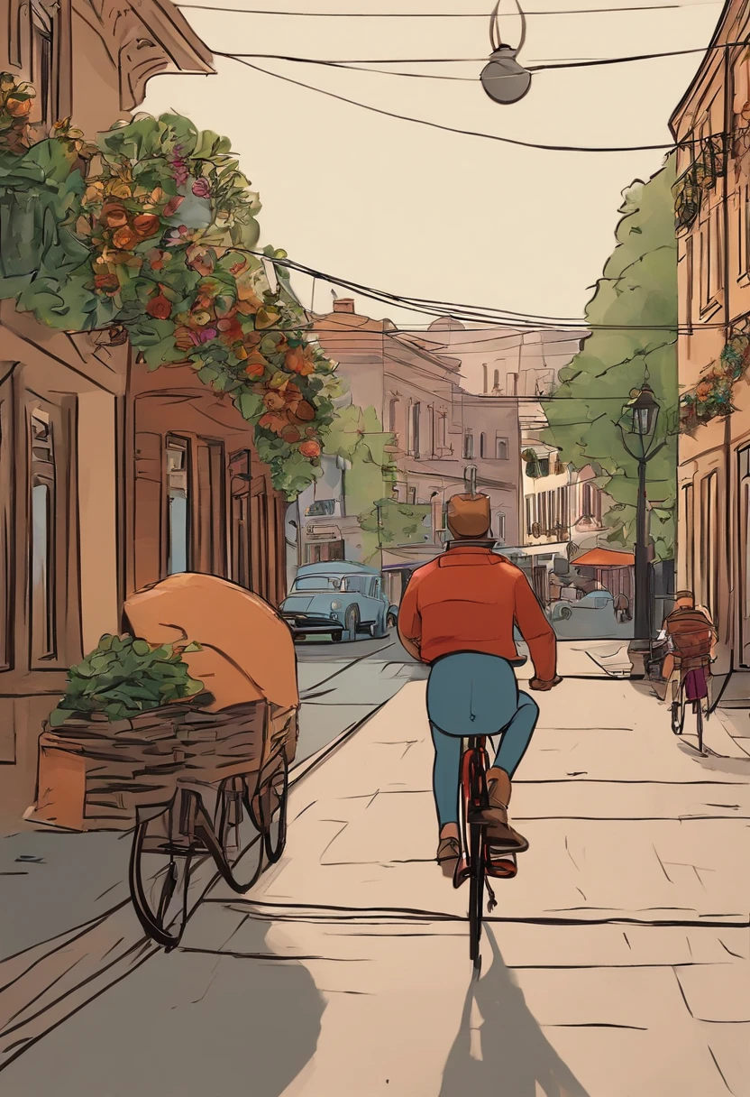 Pixar 1.23 estilo) 1 moreno usando roupas de ciclismo em frente uma loja de bicicletas com o nome megafilmes shop na fachada arte 4:5 tamanho 1080x1350px