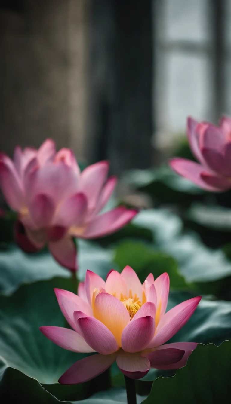 lotus flower, artistic conception, Light shines straight down from above