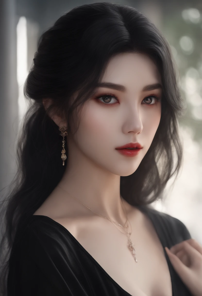 ((Realistic face, Seductive, Adult look, White eyes)), (Greycrop top, Black underwear, Short clothing), (Black Long Hair), (20 years), (4K style))japanes