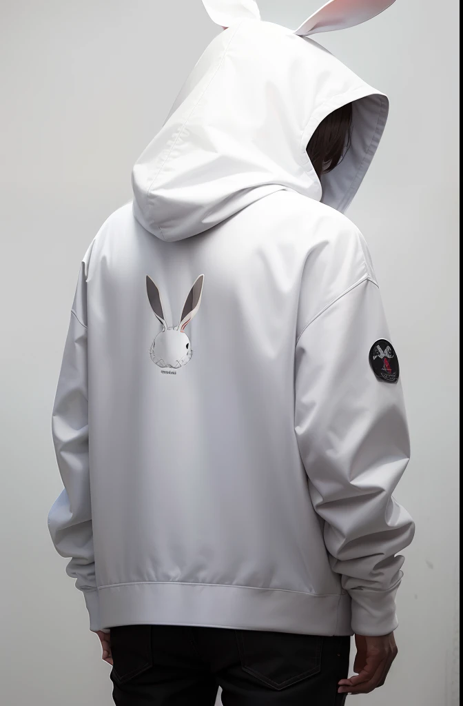 Humanoid white rabbit logo、Hooded back view of hoodie