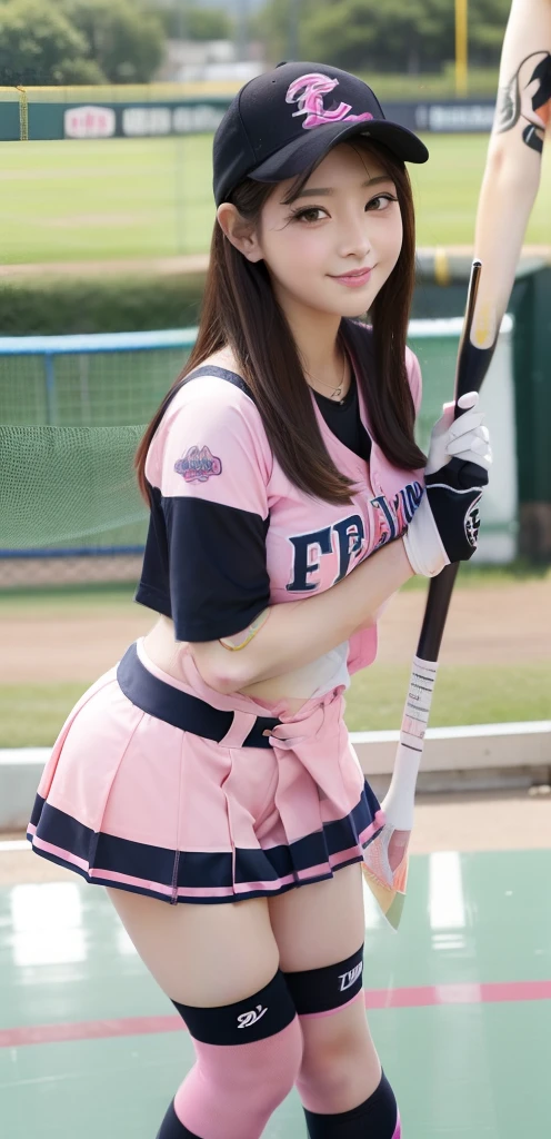 Cute look、infp young woman、large full breasts、beautiful foot、、、Good Style、、、Cute female baseball player like an idol、a miniskirt、full body Esbian、Fluorescent pink
