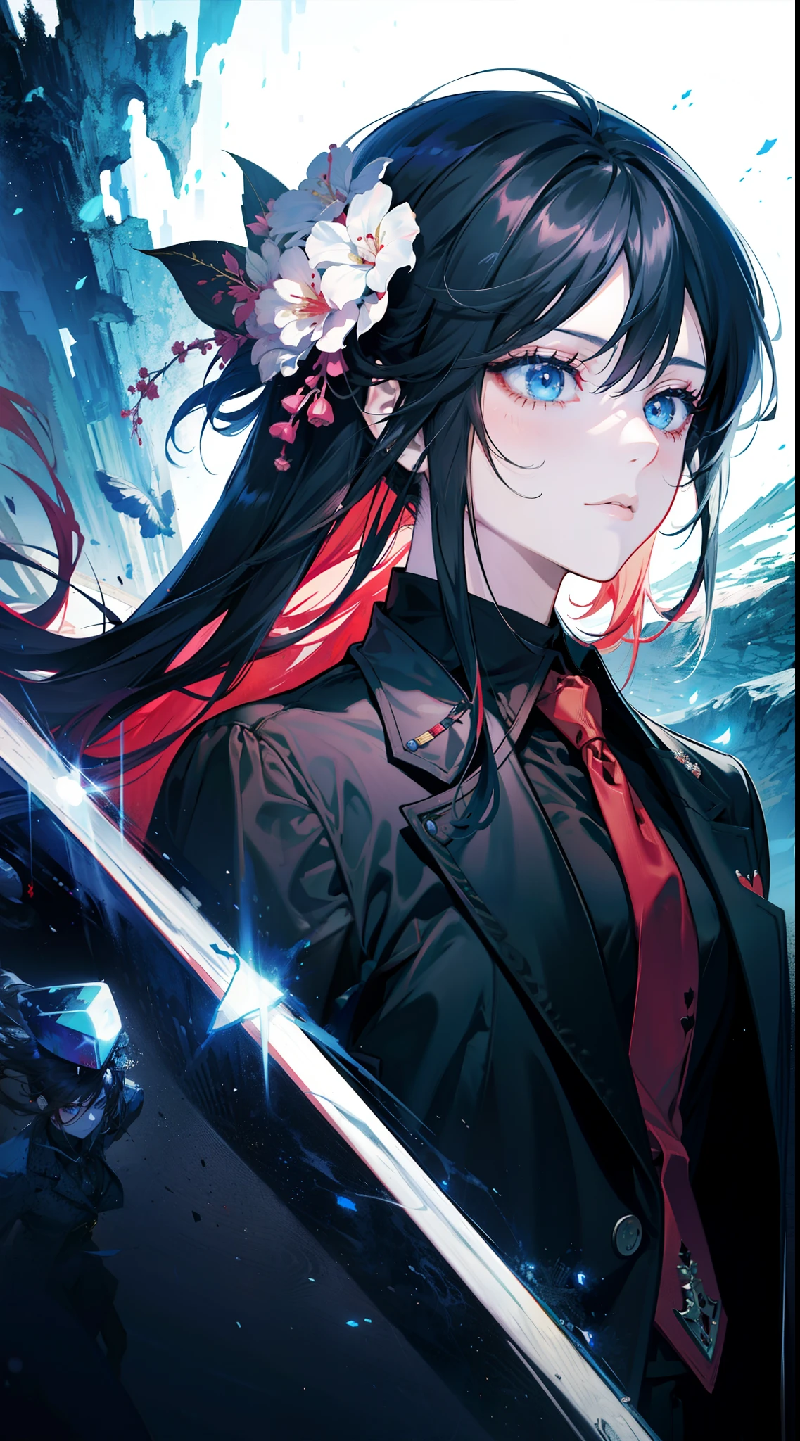 anime - style image of a girl in a black jacket and red tie, beautiful anime pose, anime beautiful girl, anime portrait of a beautiful girl, female anime style, young anime girl, realistic anime artstyle, beautiful guy in demon slayer art, tall anime guy with blue eyes, anime girl, badass anime 8 k, anime style 4 k, female anime character, very beautiful girl and sexy, red