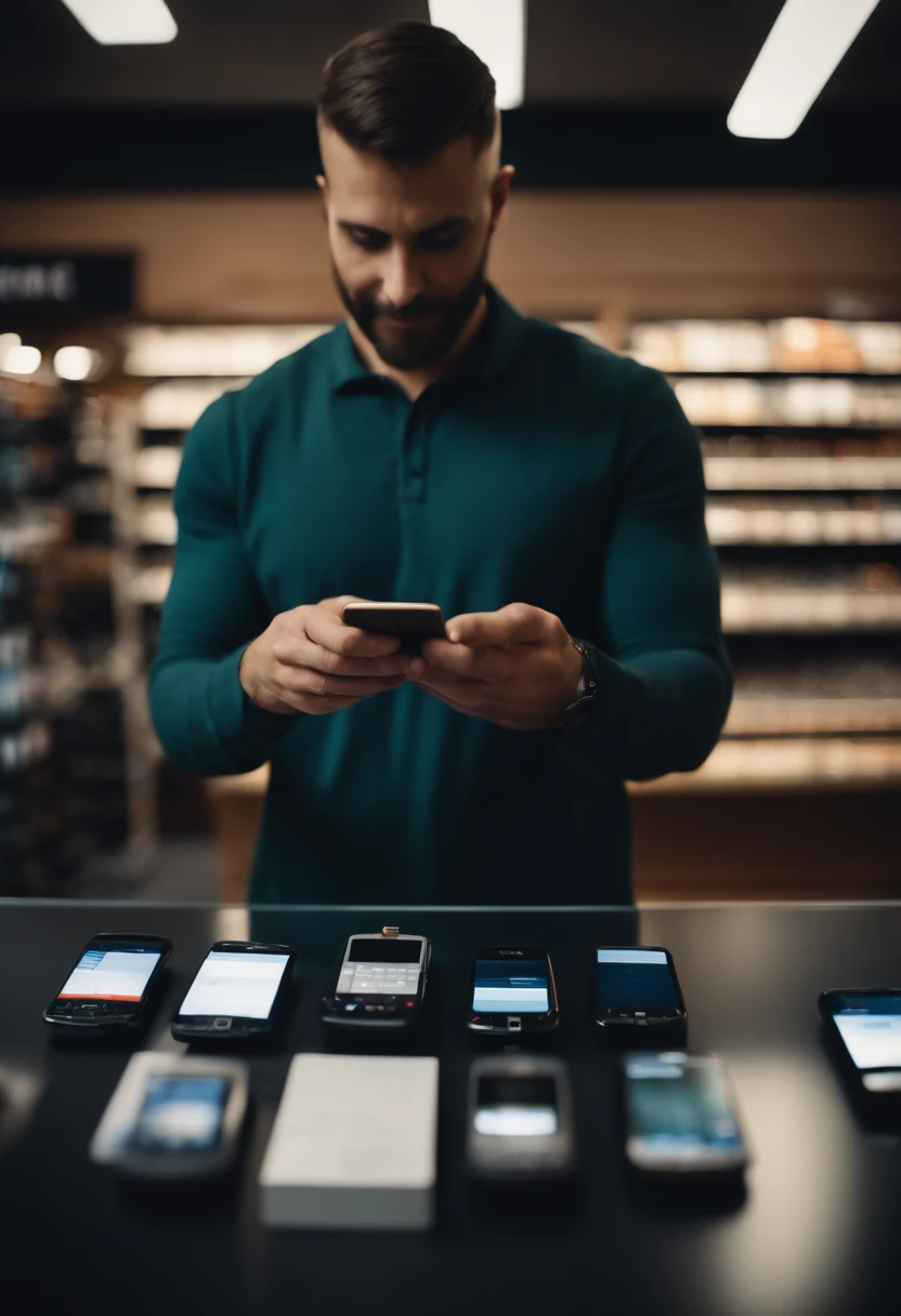 Portrait of a man buying a cell phone in a store