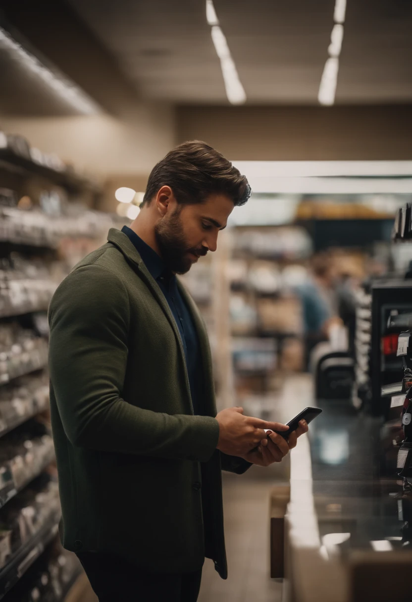 Portrait of a man buying a cell phone in a store