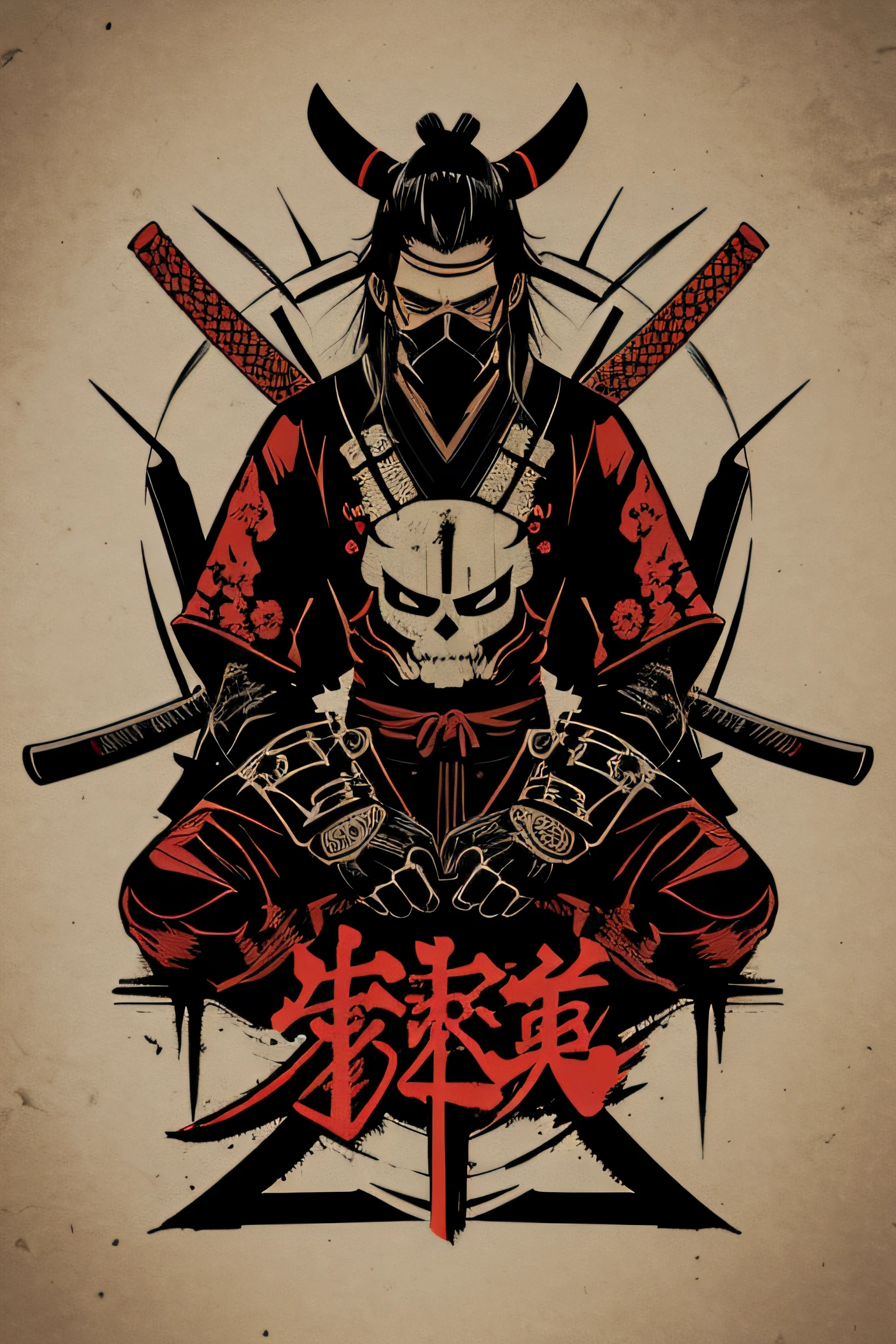 illustration vector dark japonese samurai japonese fonts backgroung grunge