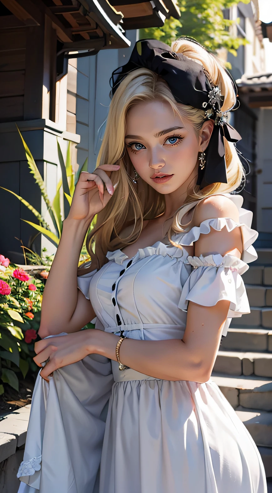 fully detailed face of a blonde woman
