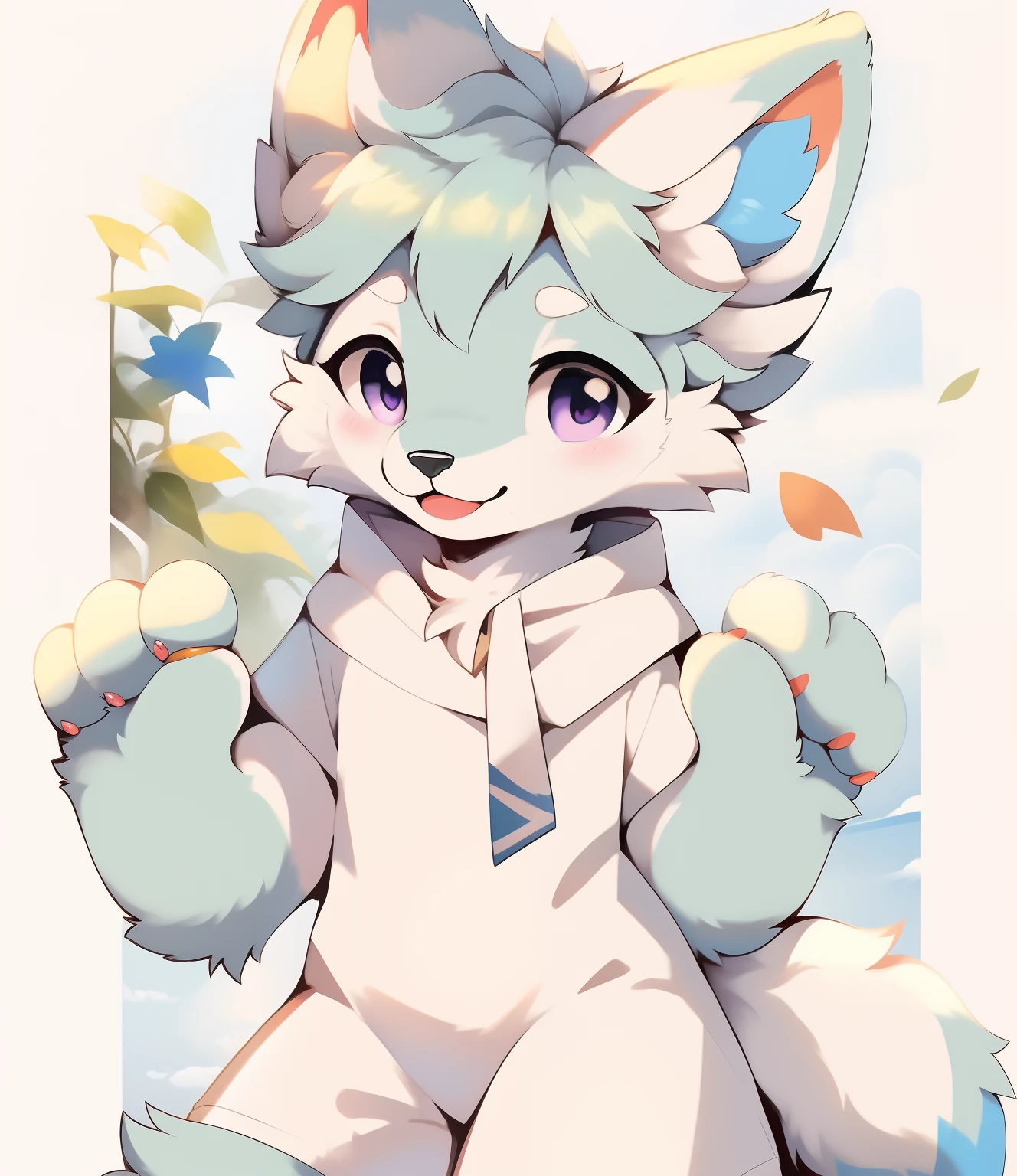 Anime cat with purple eyes，White tail and blue tail, fursona art, fursona!!!!, Furry art!!!, furry fursona, commission on furaffinity, furaffinity fursona, fursona furry art commission, very very beautiful furry art, furry furaffinity, fursona commission, Furry anime, fursona, wolf fursona，Fluffy，Extremely high quality，The soft！！，high high quality，Male Flsona！！！