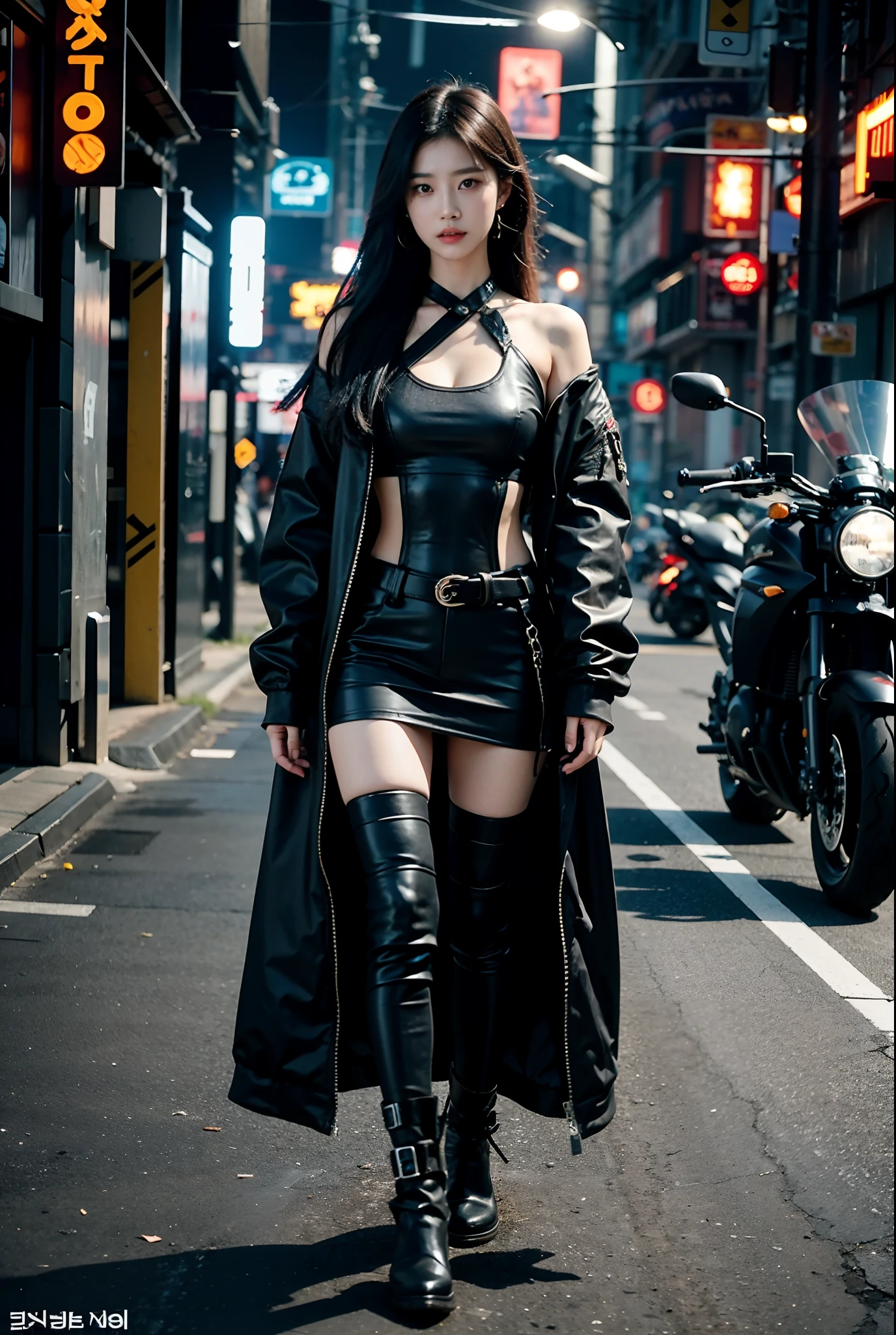 A woman stood next to the motorcycle, Cyberpunk 2 0 y. o model girl, cyberpunk beautiful girl, beautiful cyberpunk woman model, Cyberpunk girl, female cyberpunk anime girl, Korean girl, beautiful Korean women, korean women's fashion model, Sexy girl, Gorgeous young Korean woman, Chinese girl, seductive cyberpunk dark fantasy, trending at cgstation