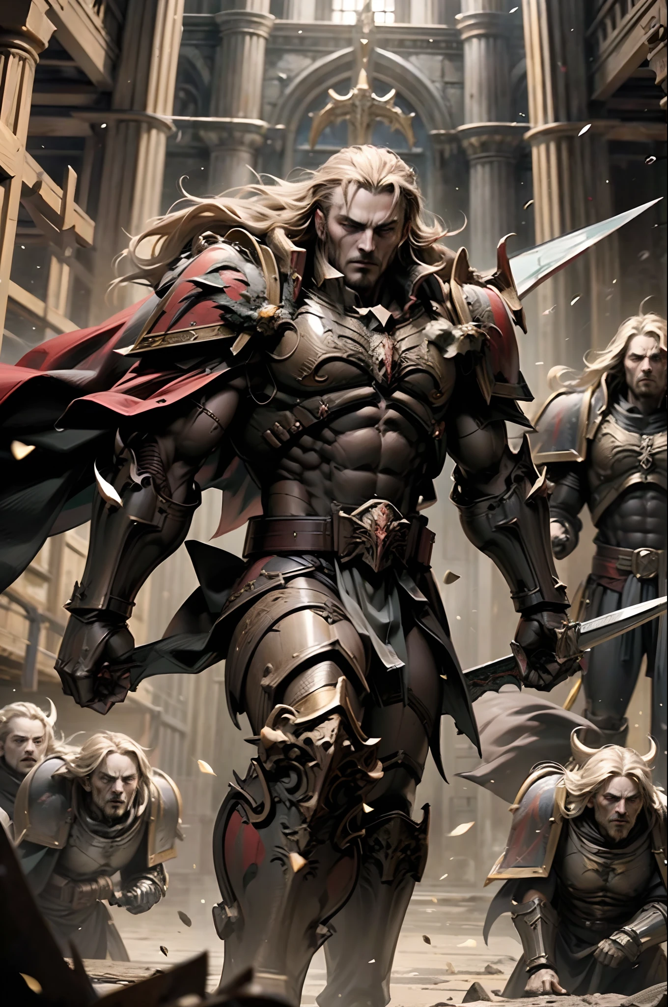 Castlevania lord of the shadows hyper realistic super detailed Dynamic shot master piece of lord Dracula leading troops army of spartan demons to battle sharp détails