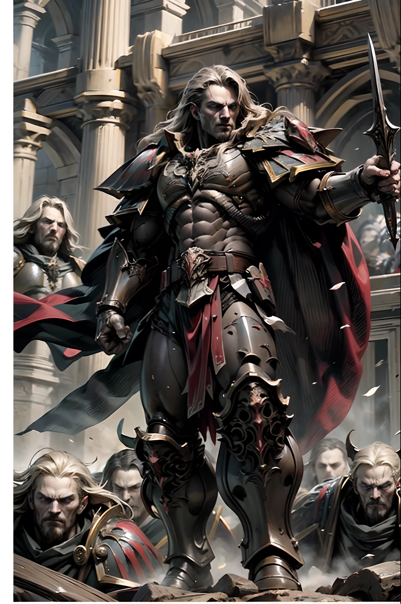 Castlevania lord of the shadows hyper realistic super detailed Dynamic shot master piece of lord Dracula leading troops army of spartan demons to battle sharp détails