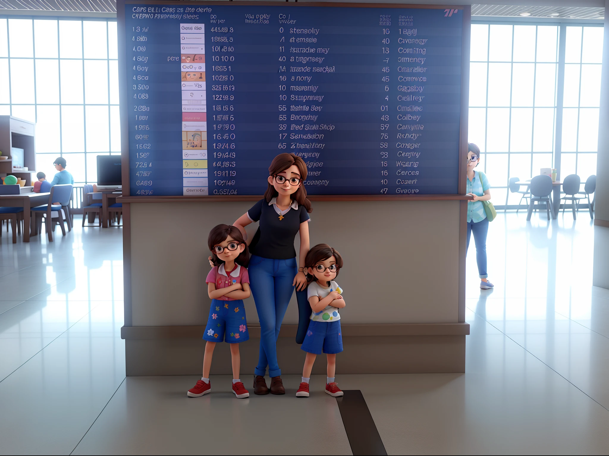 Mother in glasses and  girl standing , estilo Pixar,  melhor resultado