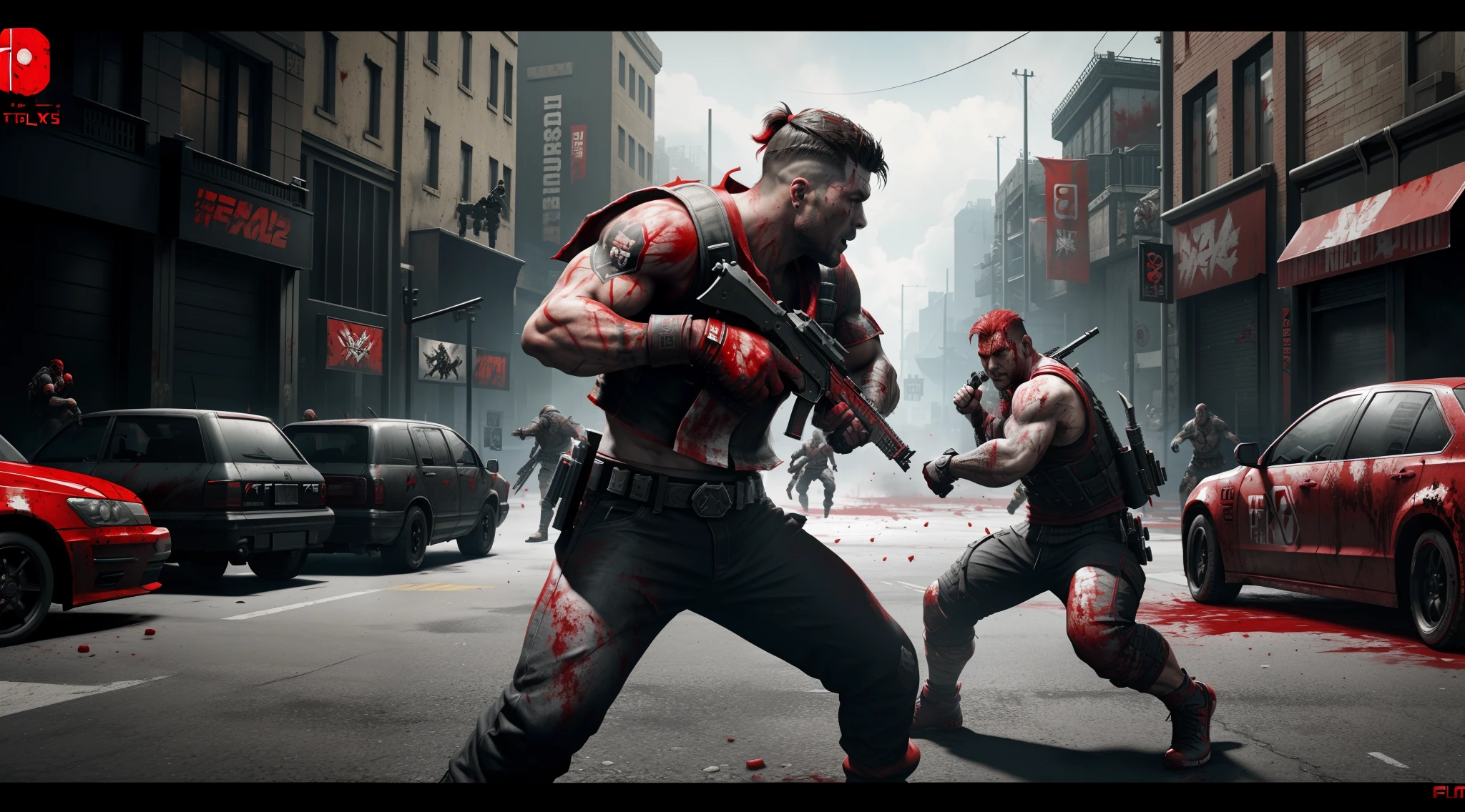 blood sport is coming to the nintendo switch, blood on the streets, fps game concept art, fps game, fps game concept, bloody + concept art, key art, mobile game style, valorant game style, promo art, fps shooter game, concept artstyle, in game style 8k, bloodbath battlefield background, ready to strike, bloodwave