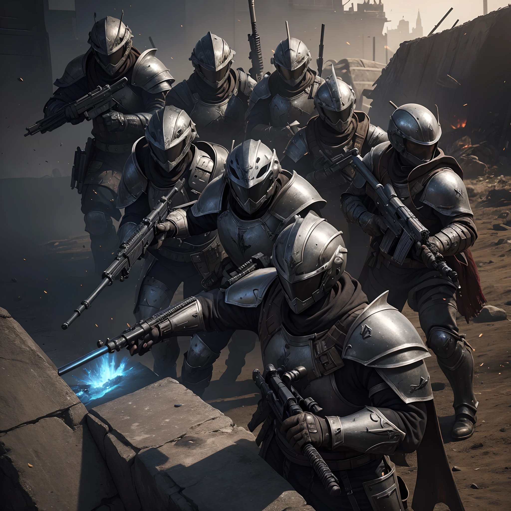 a group of people in armor with weapons and helmets, fps game, fps shooter game, fps game concept art, fps game concept, valorant game style, bloody + concept art, ps5 game, front cover of a new video game, valorant style, valorant character, vr game, bleed, ready to strike, action rpg video game
