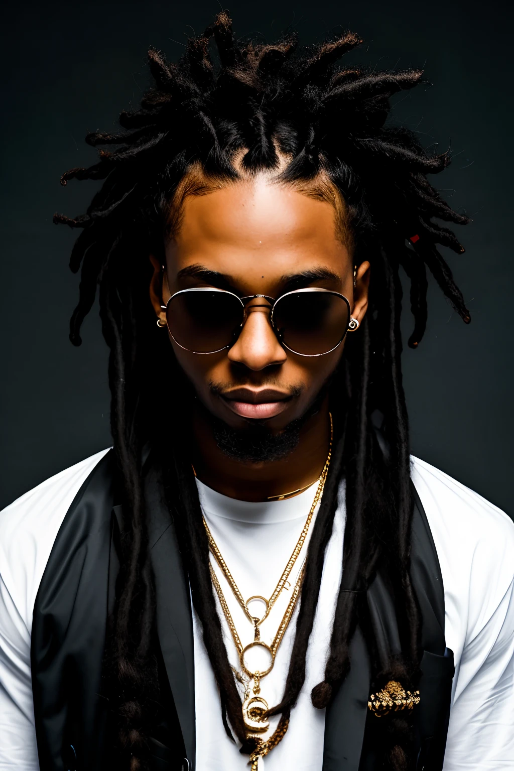 RAW photo, 20 y.o male, black, rapper, twisted dreadlocks, designer fashion, shades