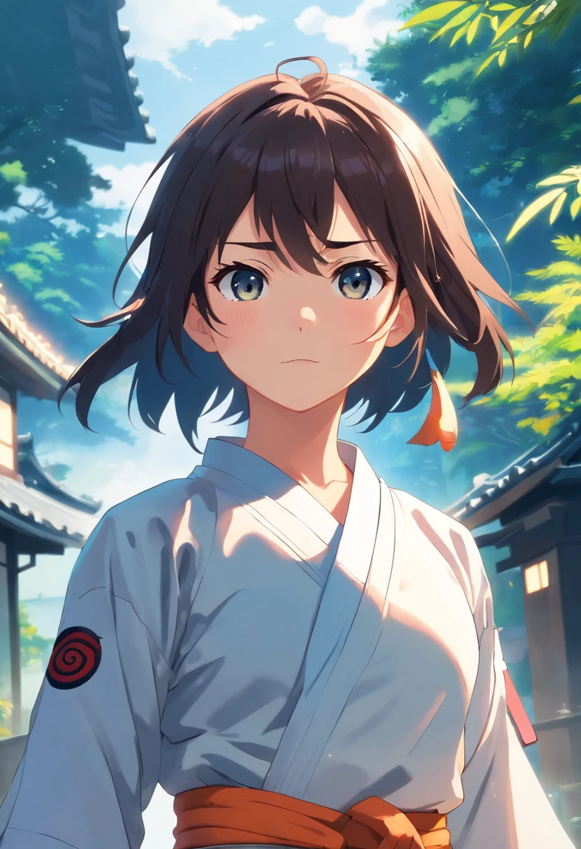 Karate-gi daidaiiro obi homem cavanhaque Cabelo grande Preto coque olhos castanhos