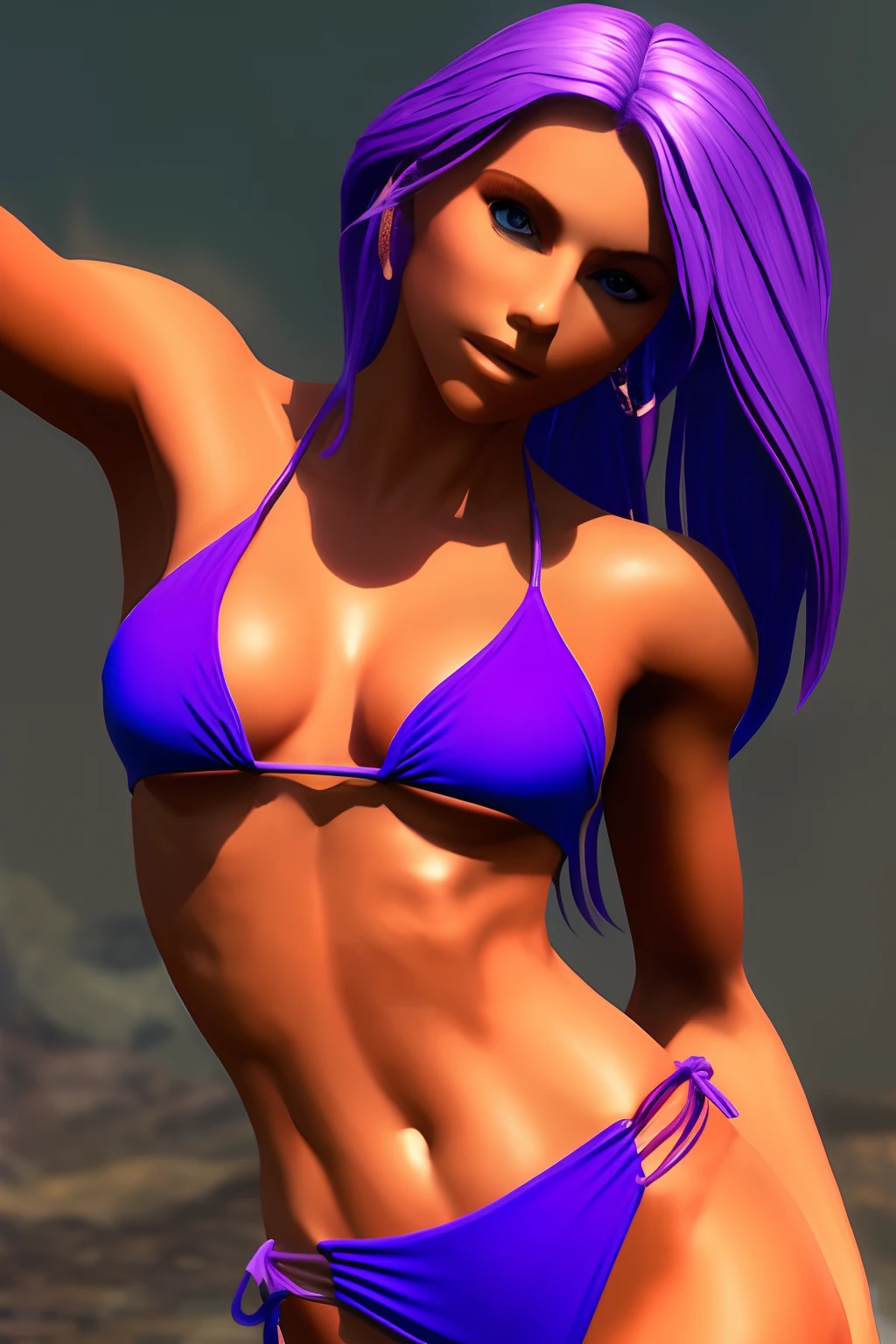 Purple skin electric spirit elemental female. Purlpe bobypaint bikini atmor