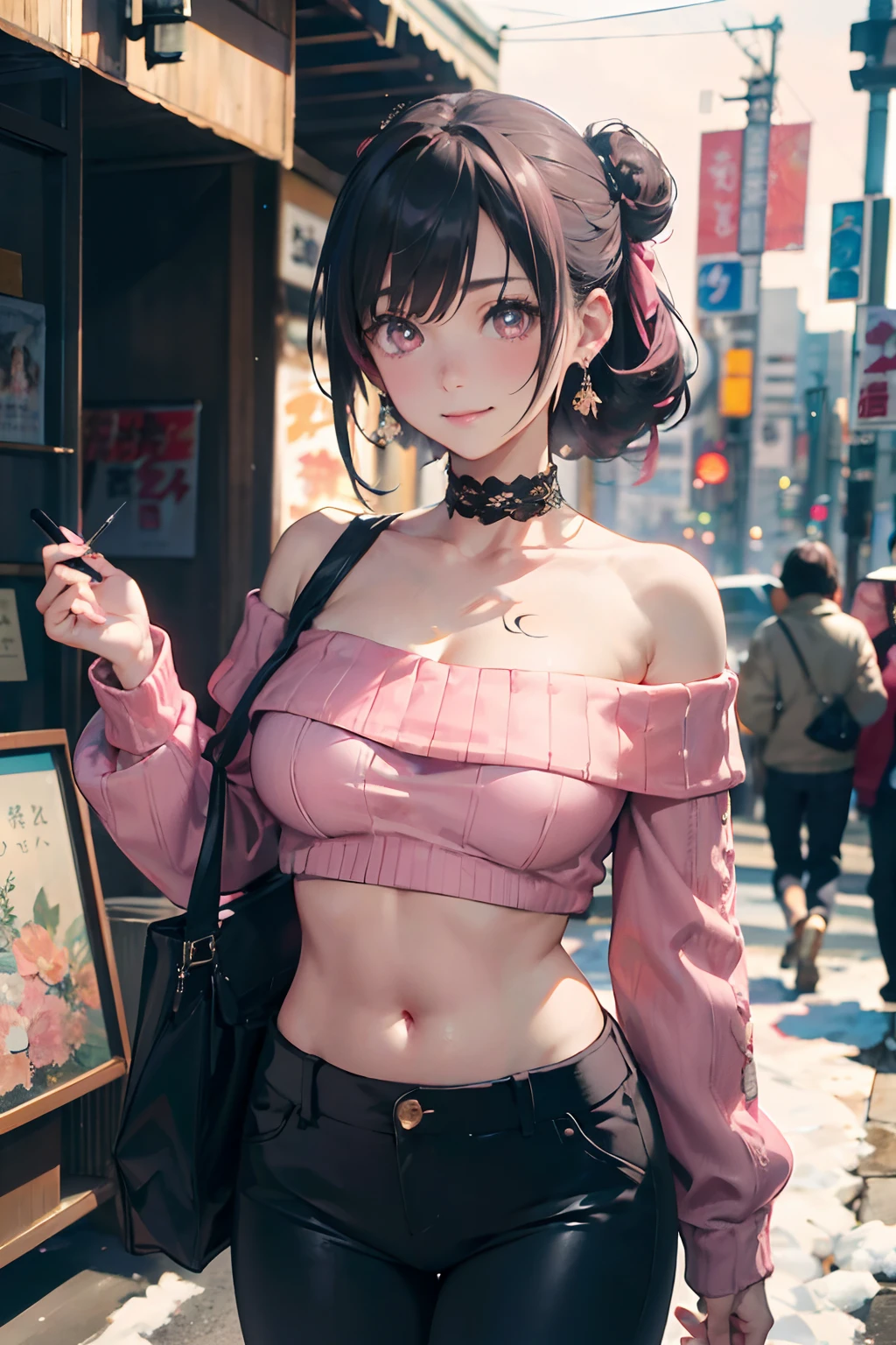 一个20岁of女人、粉红色of头发、粉红色of头发、long twintails、燦爛of笑容、cleavage、丰满of乳房、Thighs at a glance、fishnet tights、＜Tips for quality improvement＞
＜Character appearance、背景和Other tips＞
rest (pink theme:1.4), (鲜艳of色彩:1.3), (pink sweater:1.4), (long sleeves:1.3), ((Off the shoulders, navel, Stomach):1.3),
rest (black theme:1.3), ((Black Oversized Trousers, Black loose pants):1.3), (black collar:1.2), (earrings:1.2), (lace up boots:1.1),
＜lack of expressiveness、照亮of、Other tips＞(High top fade in and out:1.3)、dark theme、mute、Subdued color、high contrast、(自然of skin textures、Surrealism、soft light、锋利of) (on the table, 最高品质of, 最好of质量, official art, Beautiful and beautiful: 1.2), (1 girl in: 1.3), Very detailed, (fractal art: 1.1), (color: 1.1) (flowers: 1.3), (By Yuko Higuchi:1.4), Yuko Higuchi,(Posted by:1.2),(linear art),draw line,pen drawing,Zentangle,(tattoo designs:1.2),(复杂of线条),(on the table),(最好of质量:1.1), (Super detailed),Best Illustration,精细of细节,hand-drawn high quality,high contrast,(简洁of线条:1.3),清晰of线条,(portrait),(Very close-up:1.1),1 girl,独自of,The girl was wrapped in snow,(复杂of细节:1.3),(Detailed background:1.2),(Colorful background:1.1),sketch,复杂of细节,High resolution，a moon，top quality、8K、high resolution、​Masterpiece、(Potrat:0.6)、一个黑发of、Zhongfa、(smile:1.3)、(look at the audience:1.3)、(Bokeh)、18岁of、8K, on the table, (Photo realismistic:1.5), 從後面看of藝術portrait ((yakuza Girls) Wearing a kimono), back tattoo, 露出背部of紋身, (dragon tattoo), 裸露of肩膀, 胸大of,  美麗of肌膚, Slim fit, 可爱of脸孔, 漂亮of外观, look at the audience, 紅色of頭髮綁成瀏海髮髻, it&#39;s foggy, sunlight, aerial viewr, cloud, 舒適涼爽of氛圍, dynamic lighting, 自然of, 藝術of，18-year-old girl Wahori skin, yakuza, japanese mafia, Tokyo red light district background, 实际of, Photo realism, on the table, 最好of质量, 性感of纹身, out of tune, of，部落纹身 手臂上of部落纹身，